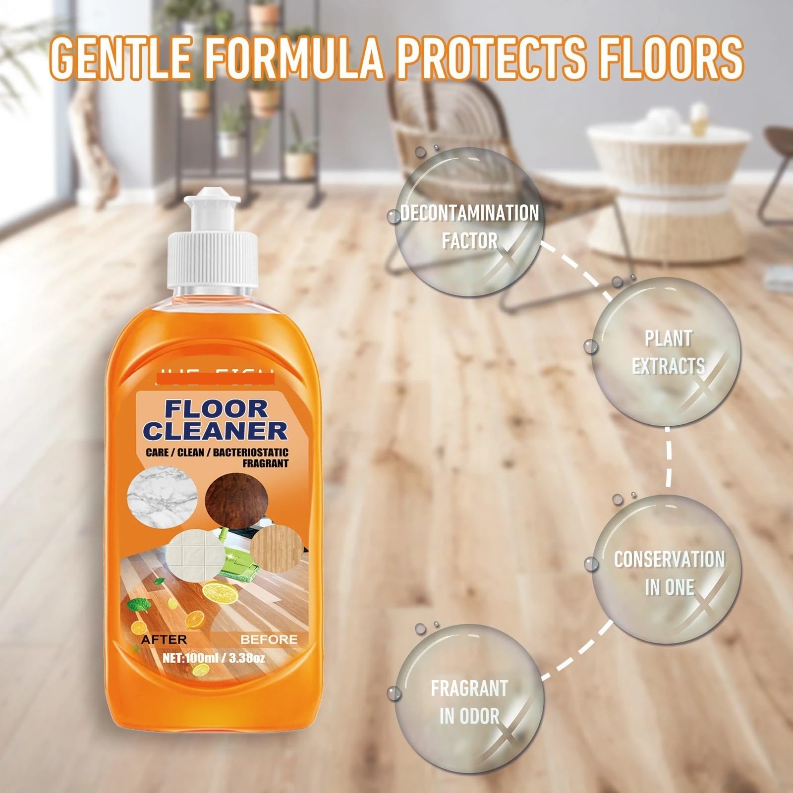 Limpiador multisuperficie for Pisos: Descontaminación Profunda for Pisos de Madera y baldosas con Efecto abrillantador. Fórmula Todo en uno for Limpieza y protección.(6PCS)