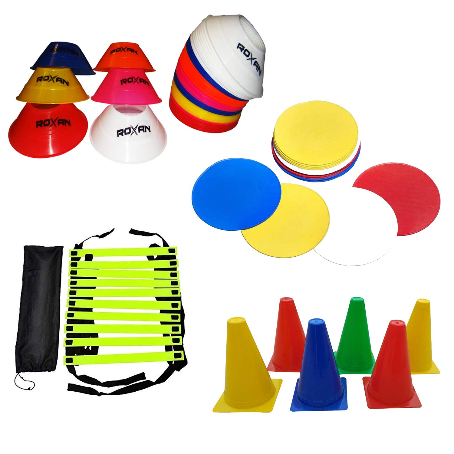 Foxsus Combo of Agility Ladder 4 m with 10 rungs; 6 dot Marker; 10 Mini Saucer Cone Multicolour;6 Marking Cone 6 inches-image-13