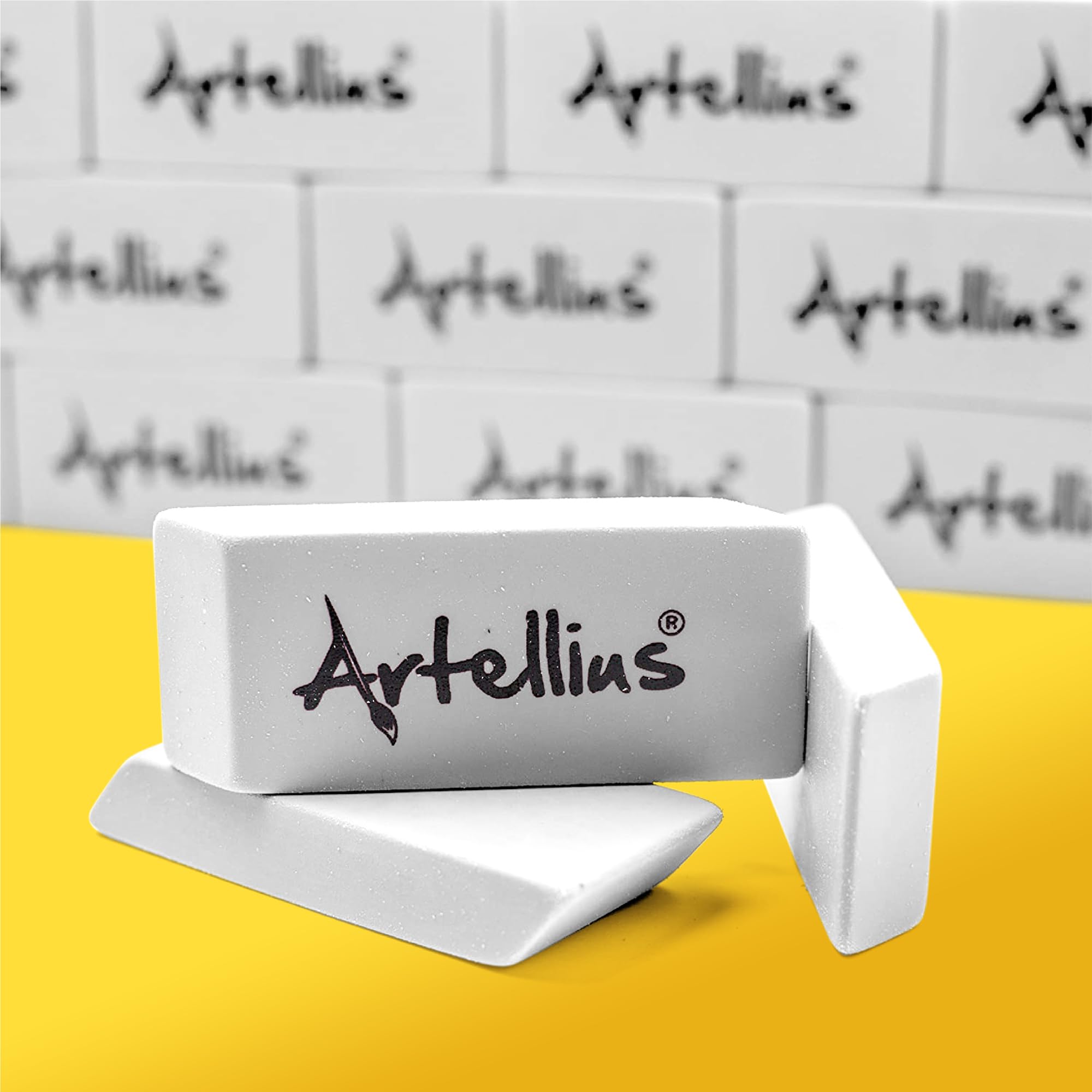 Artellius Lot de 100 Gommes Blanches - Fourniture Scolaire - Fourniture Bureau Grand format Sans Latex et Sans Traces pour les Classes d'art, le Dessin, les Enseignants, et Plus Encore !
