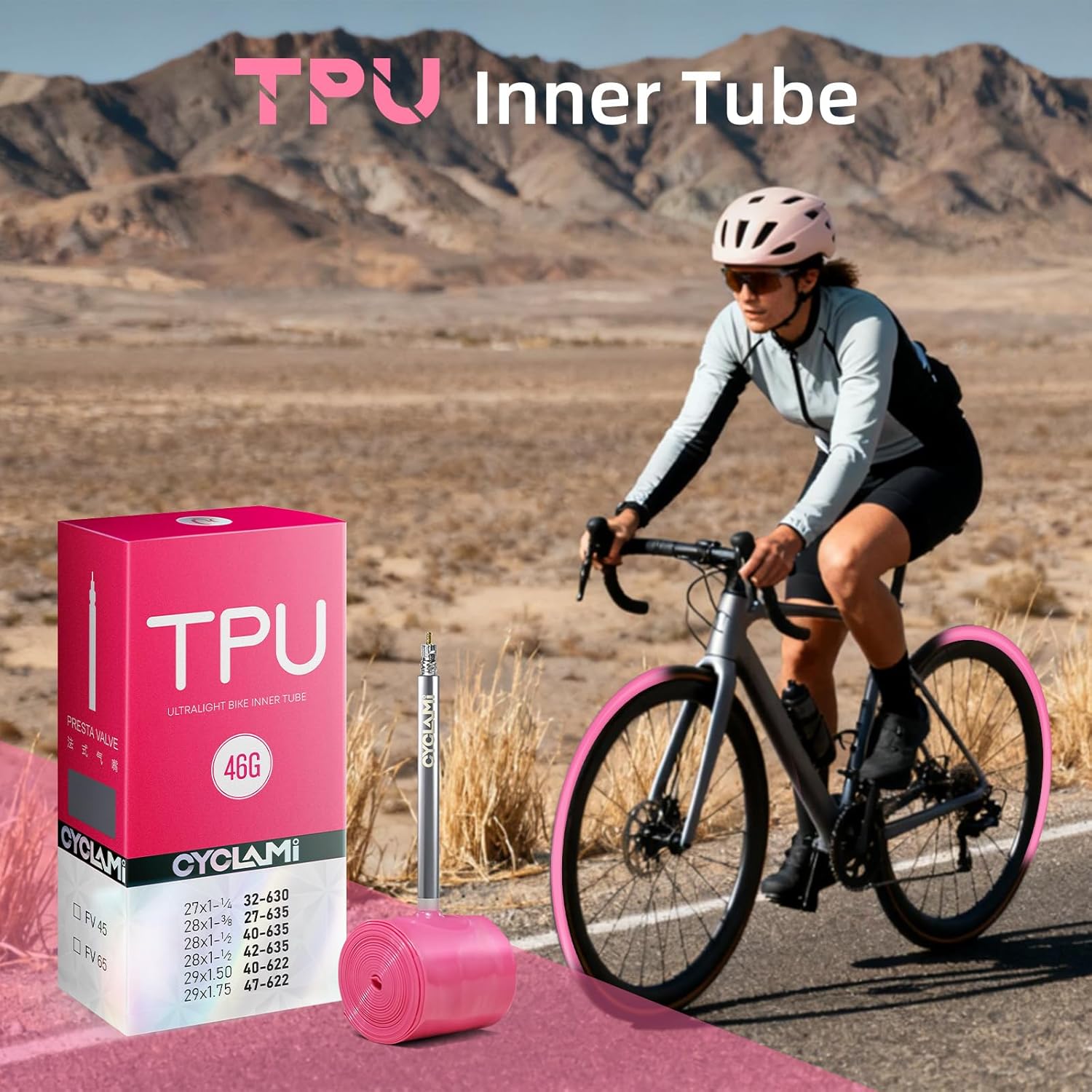 TPU Inner Tubes 700Cx32-47C/MTB29 inchx1.5/1.7 Ultra-Light 46g Bicycle Inner Tube (ALLRoad & Gravel) with 65mm Length of Presta Metal Valve for All Road or Gravel Bike