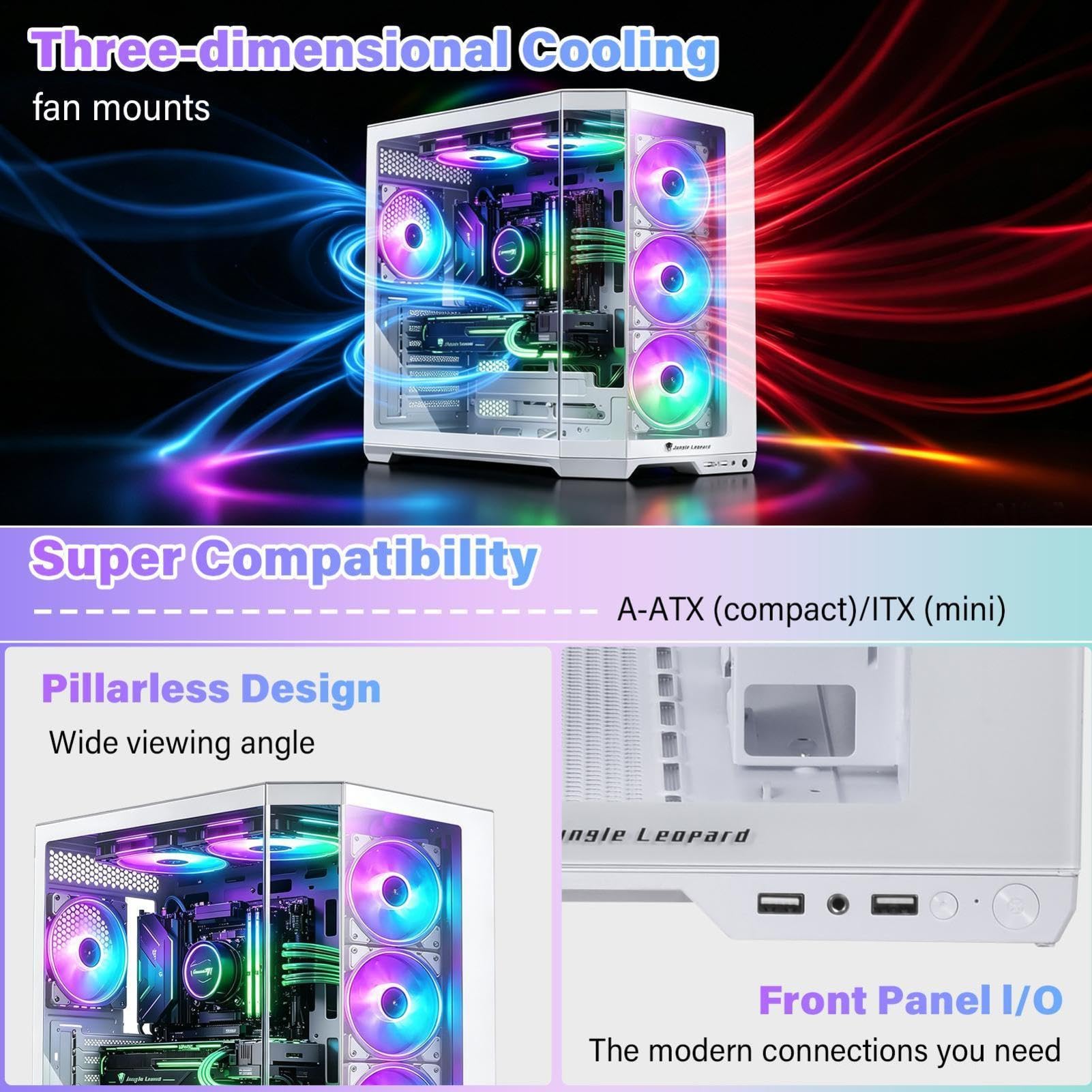 Case ATX Alto Flusso d'Aria | Case Per PC Da ATX Supporta Fino A 10 Ventole Cassa Desktop Con Pannelli Laterali Anteriori In Vetro Temperato Compatibile