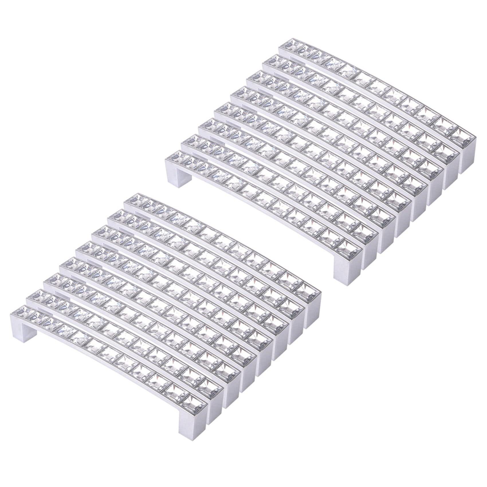 Jnchdghwa Silver Pack Of 16 Europe Style Square Rhinestone Furniture Door Wardrobe Cupboard Cabinet Drawer Pull Knobs 128Mm