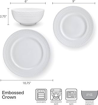 Amazon.com | Mikasa Crown White Chip Resistant 18 Piece Dinnerware