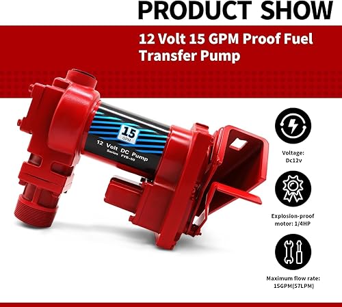 Miniatura 2 de Bomba de transferencia de combustible a prueba de explosiones de 12 voltios y 15 GPM compatible con gasolina, diésel, queroseno, aceite mineral y