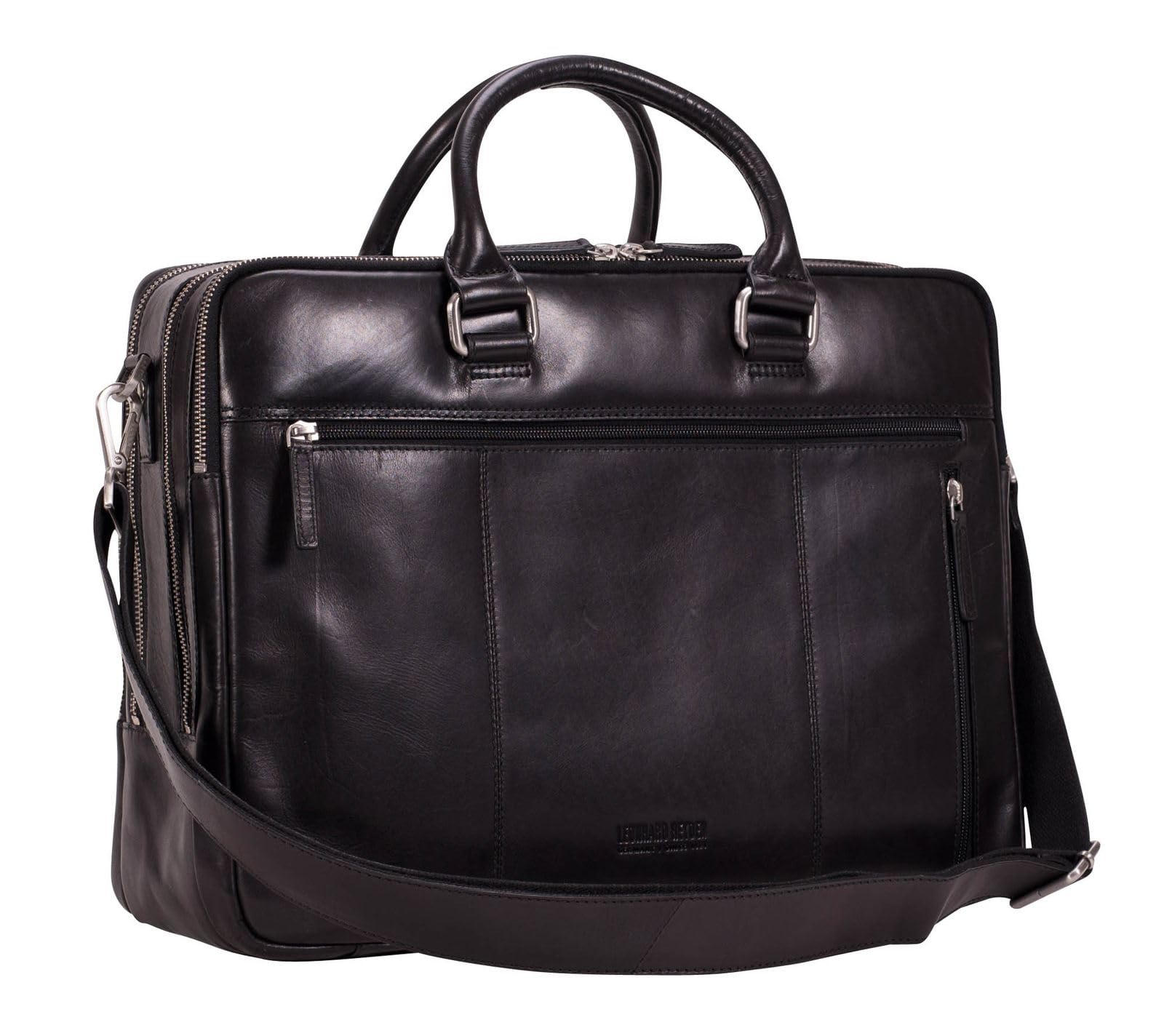 Leonhard Heyden Cuero maletín con compartimento para portátil Cambridge Zipped Briefcase 3 Compartments Black negro