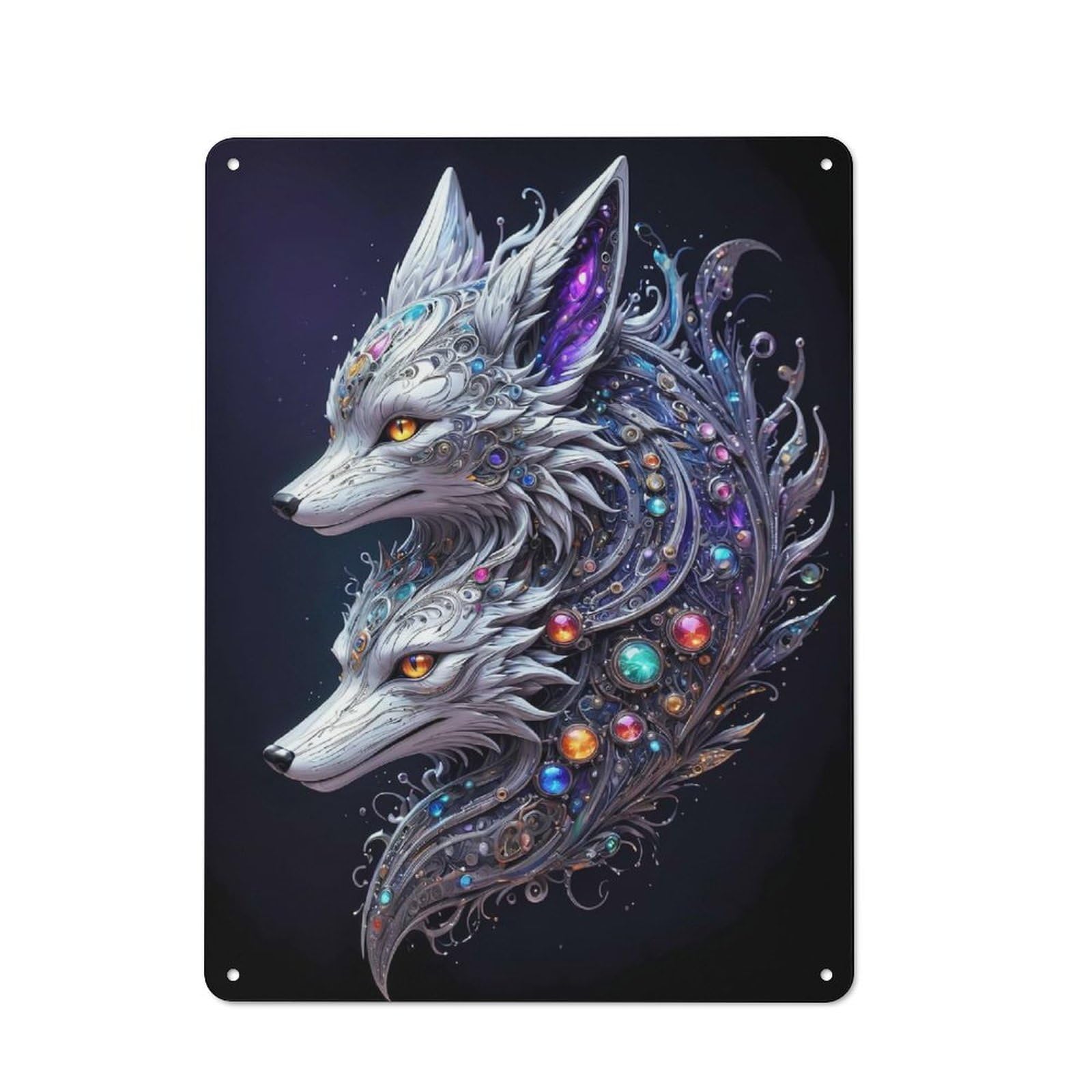 Junmoney Style-23 Silver Dual Fox Retro-Style Tin Sign 40X30cm For Guest Room Or Hallway, A Christmas Gift For People Styling Guest Room And Hallway
