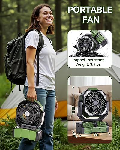 Miniatura 4 de Ventilador de campamento con control remoto, ventiladores de tienda de campaña recargables de 30000 mAh con luz LED y gancho, ventilador USB-C