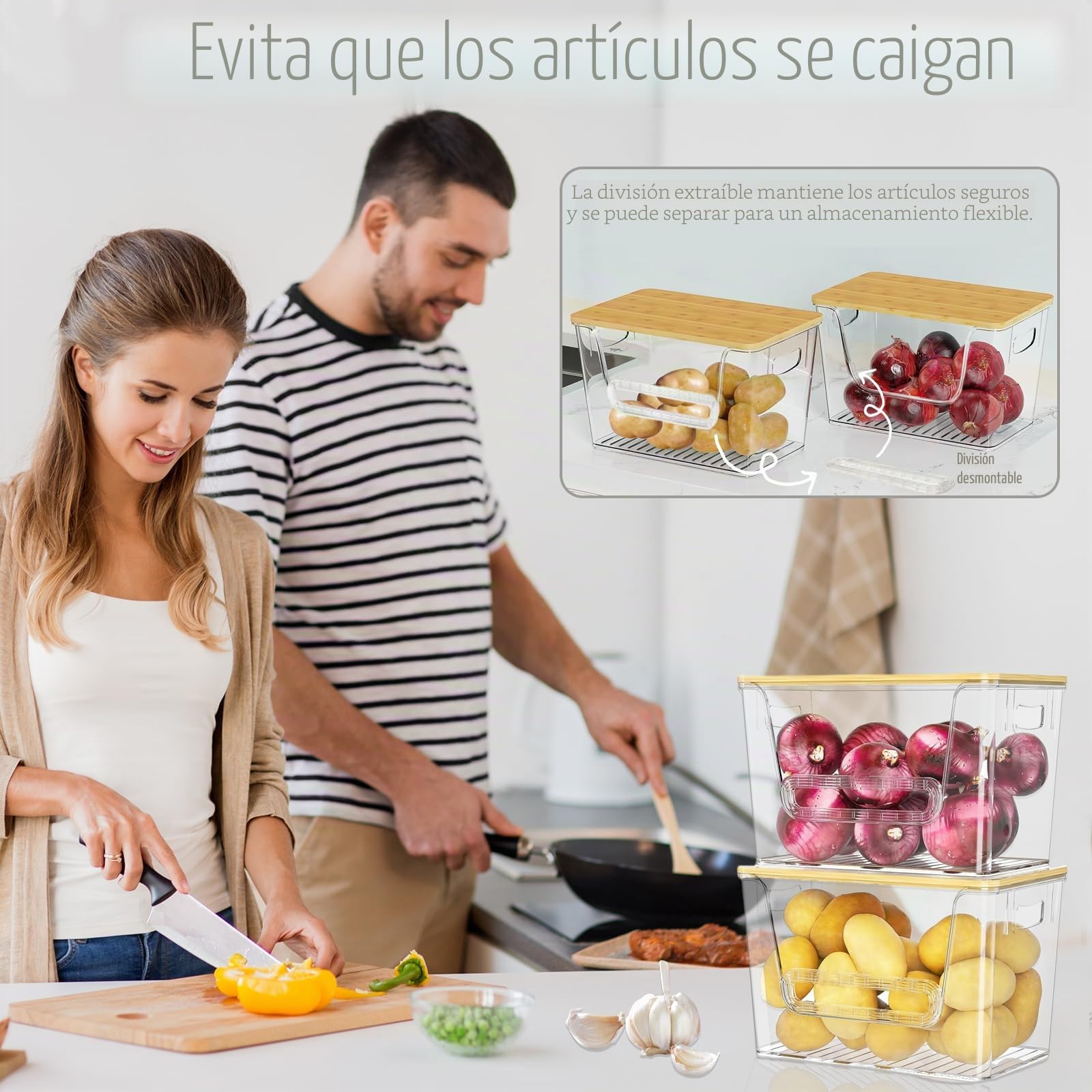 Caja Para Guardar Patatas Y Cebollas Y Ajos Apilable 2 Artículos , Caja Para Guardar Con Tapa Diseño Transparente - Vea Fácilmente El Estado De Sus Verduras