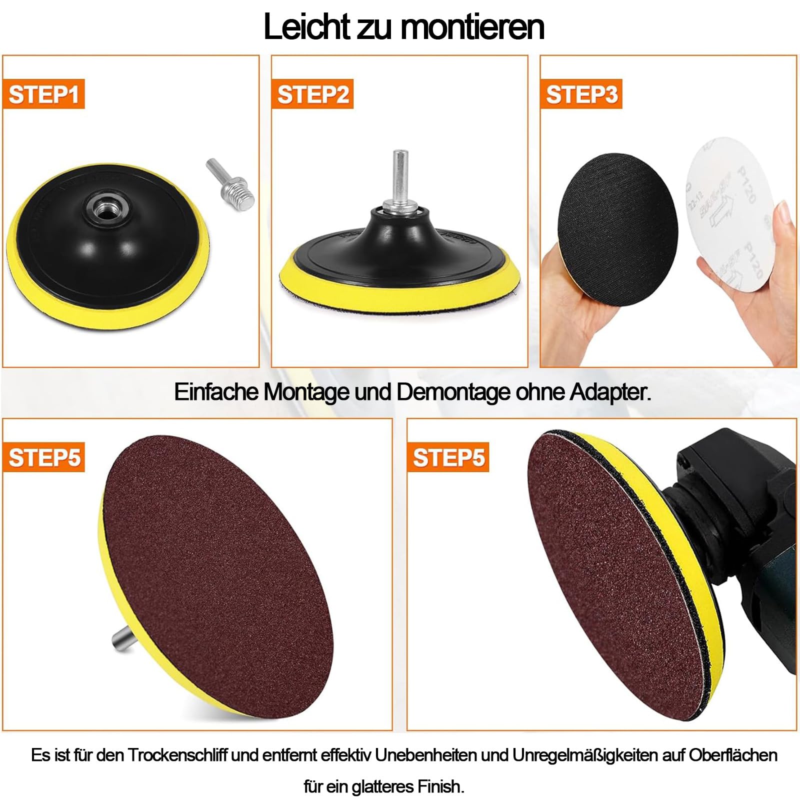 Set 60 Dischi Abrasivi 125 Mm + Tampone M14: Per Smerigliatrice E Levigatura Manuale, Varie Grane