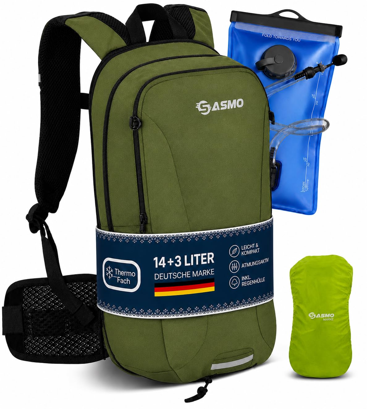SASMO® Fahrradrucksack & Skirucksack 6L / 8L / 10+3L / 14+3L mit Thermofach, Helmnetz & Regenschutz | Ultraleicht - MTB Rucksack Herren & Damen | Kleiner Fahrradrucksack Herren & Damen