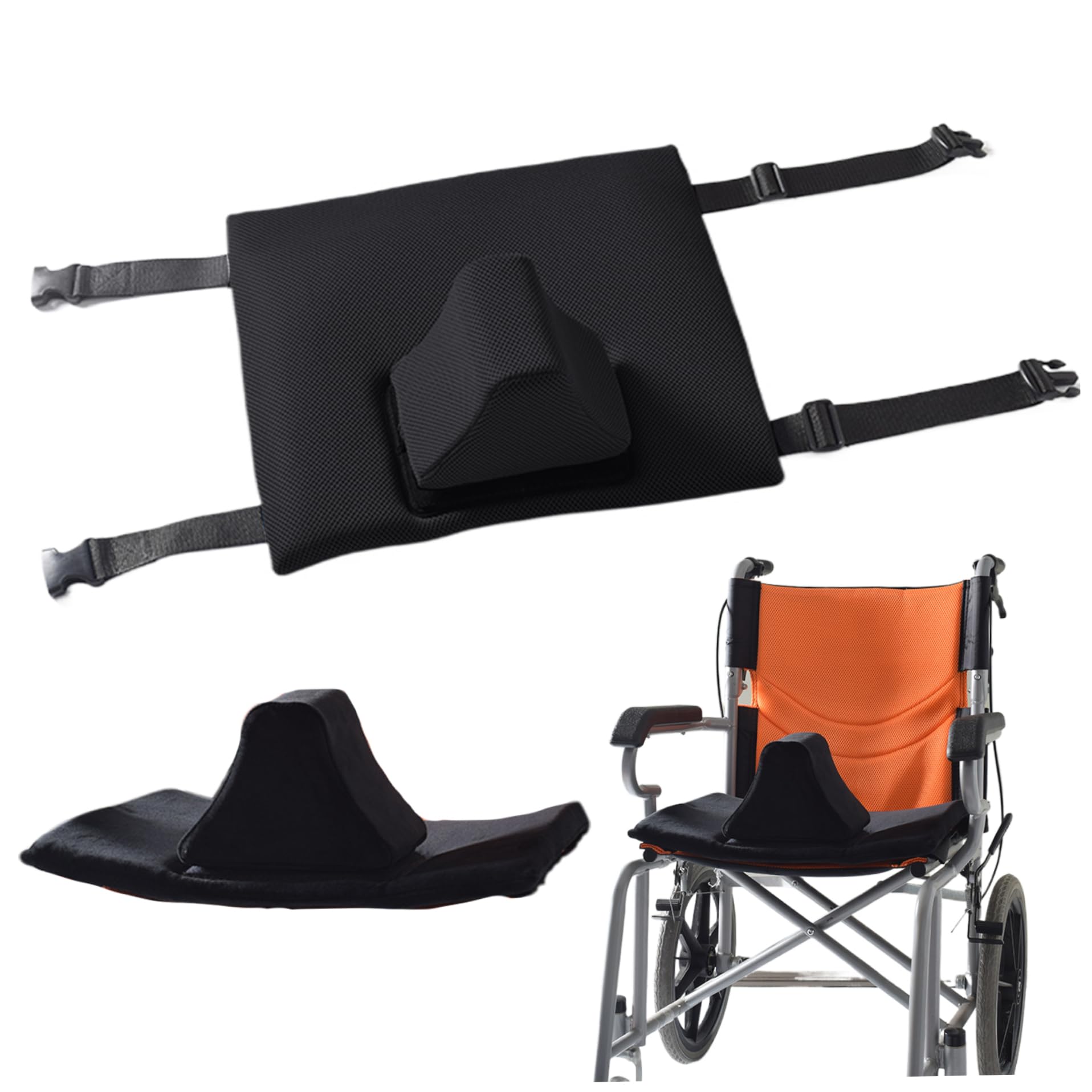 Wheelchair Cushion, Soft Wheelchair Pommel Wedge Cushion, Breathable Positioning Hip Cushion with Safety Strap, Comfortable Washable Sponge Wedge Cushion for Seniors (Black)