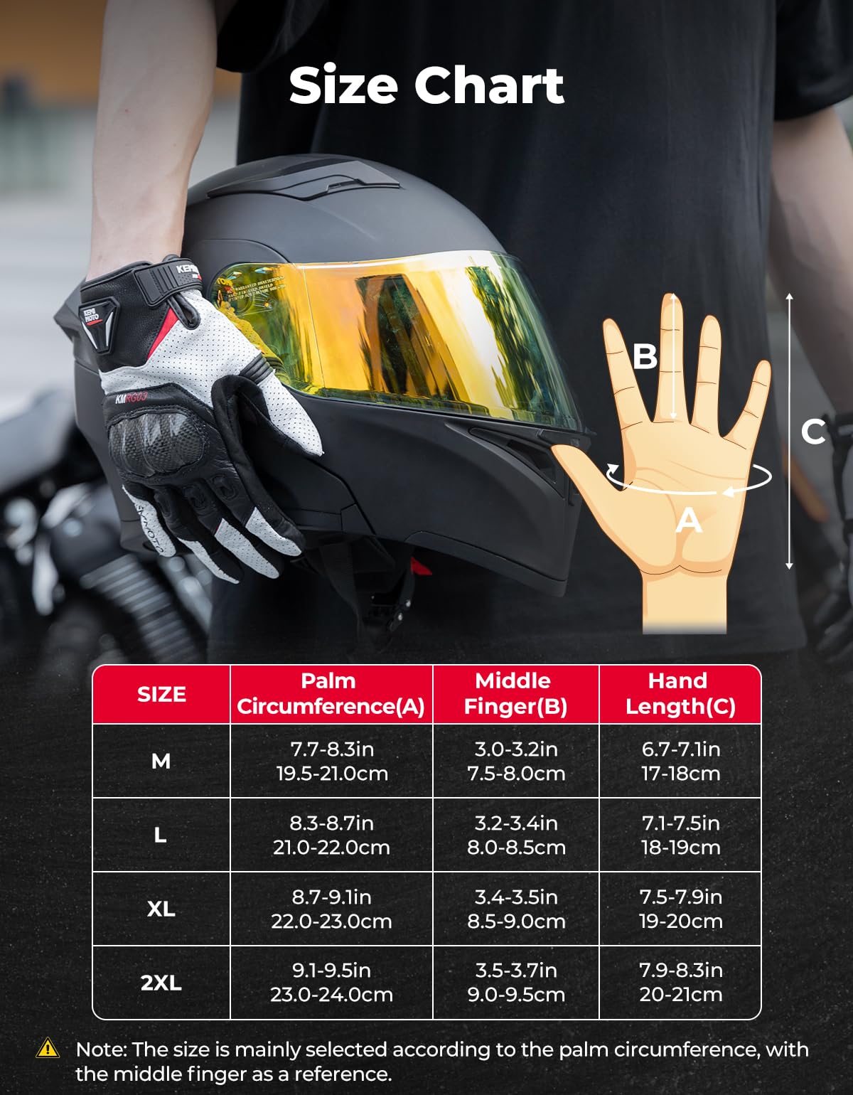 KEMIMOTO Guantes Moto Hombre, Piel de Cabra Dedos Completos con Almohadillas Antideslizantes, Pantalla Táctil y Protección para Motocross, Scooter