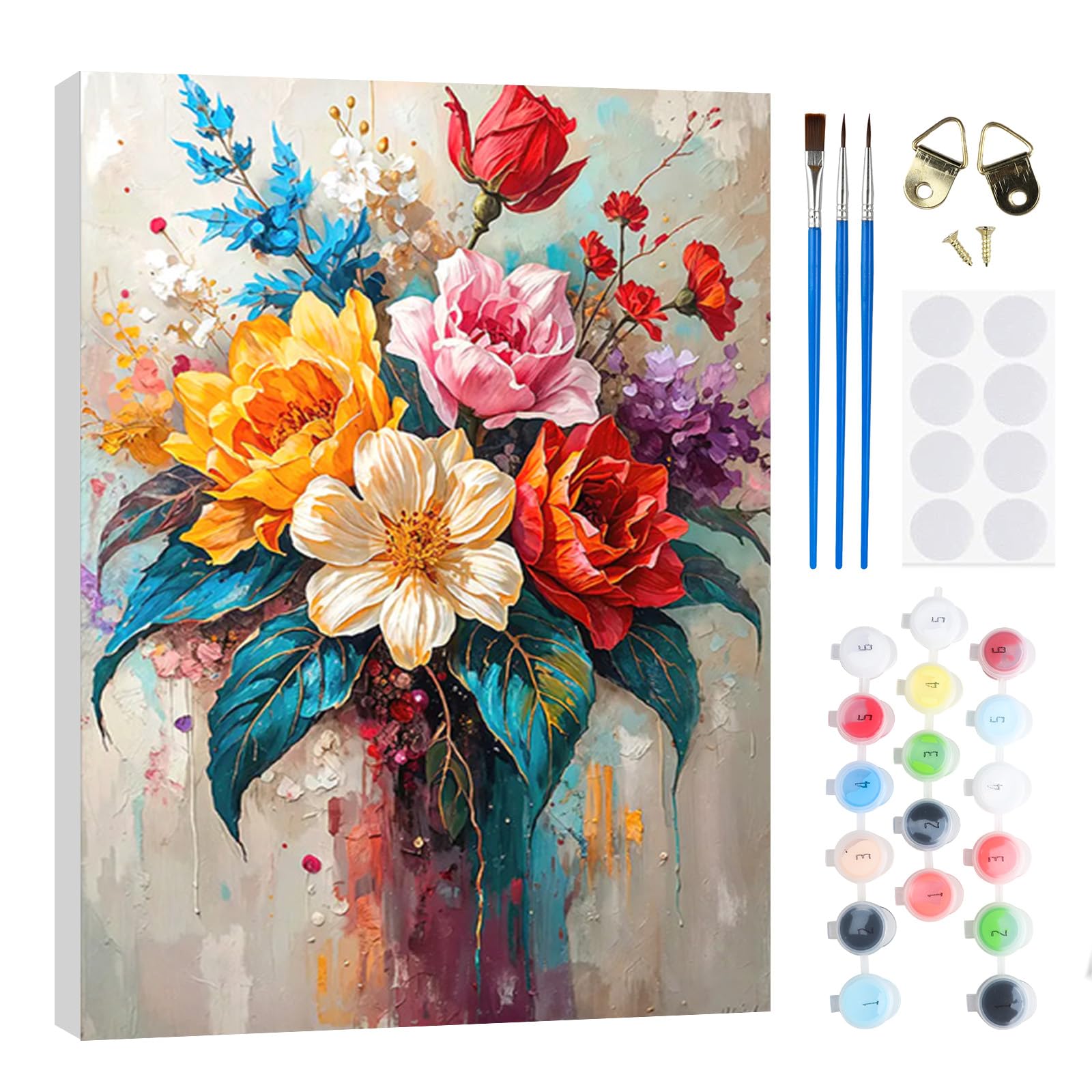 RICUVED Flower Paint by Numbers Kits Adults, Painting by Number Kits On Canvas,Framed DIY Color Oil Painting Acrylic Paints,Home Wall Decor 20x30cm Flower
