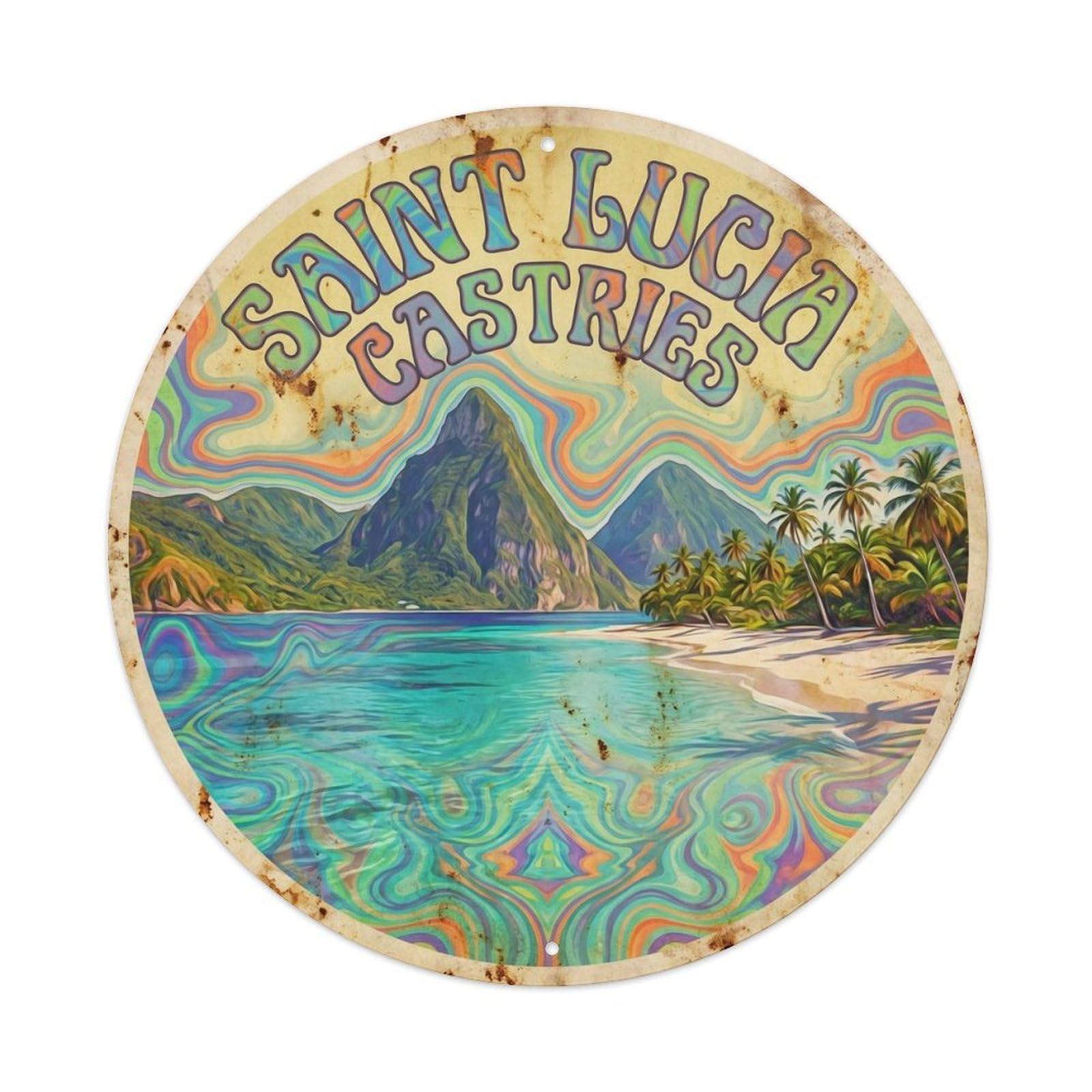 Saint Lucia Castries Beach Destination Bold Psychedelic Metal Tin Sign