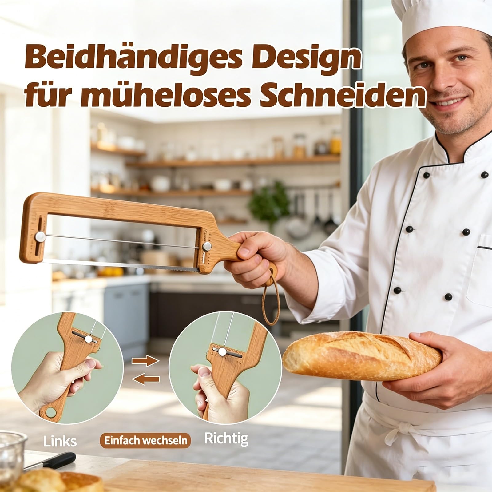 Cuchillo de pan ajustable, cortador manual con guía de grosor para pan casero, masa madre, bagels y baguettes – ideal para corte de precisión