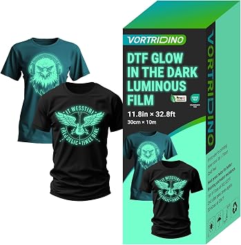 VORTRIDINO Glow in The Dark DTF Transfer Film 11.8in x 32.8ft DTF Glow in the Dark Luminous Film Roll, Cold Peel Glow in The Dark DTF Film Roll