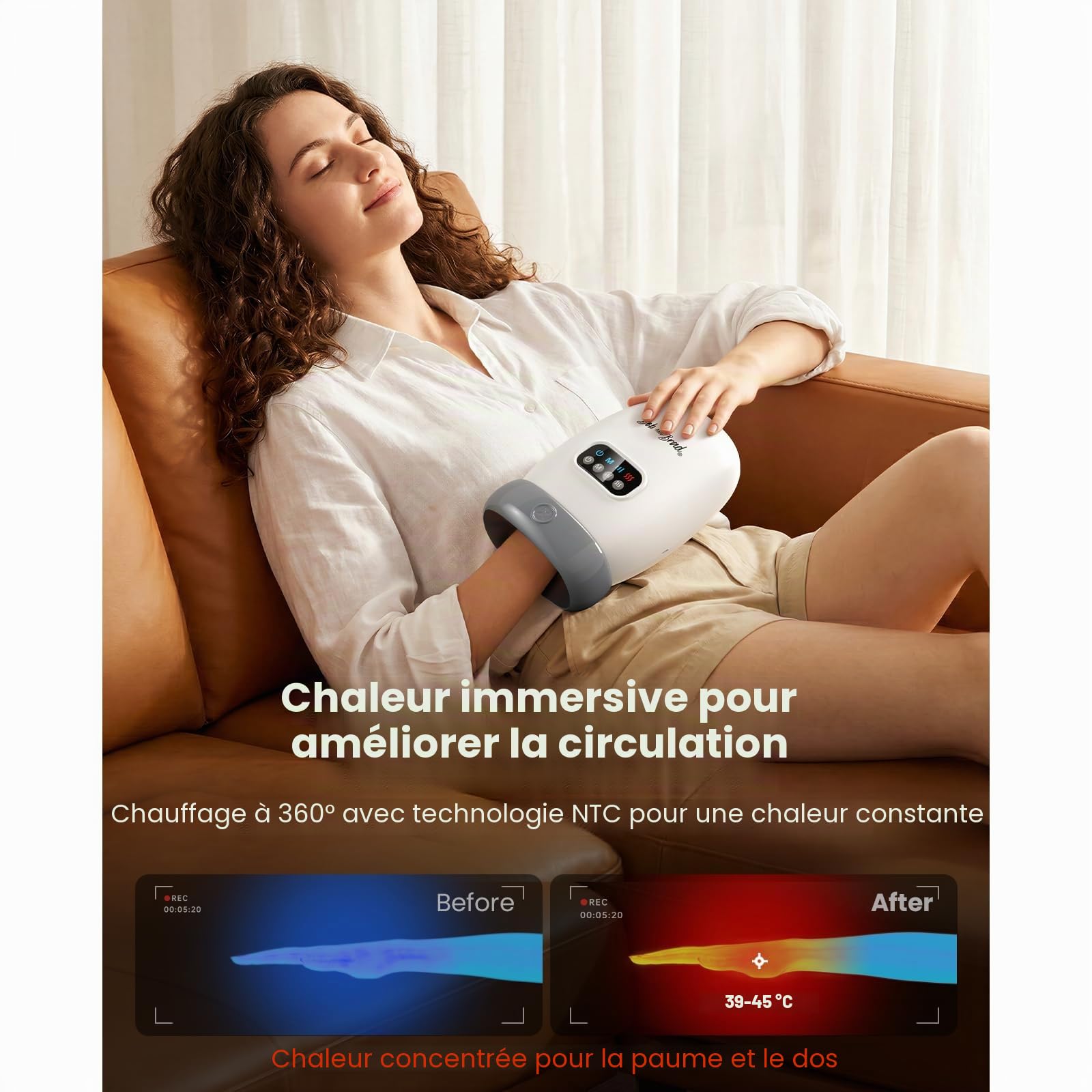BOB AND BRAD H60 Masseur de Mains Chauffant, Appareil de Massage Électrique sans Fil à Compression, Aide à Soulager Arthrite et Canal Carpien, 3 Modes, Idée Cadeau