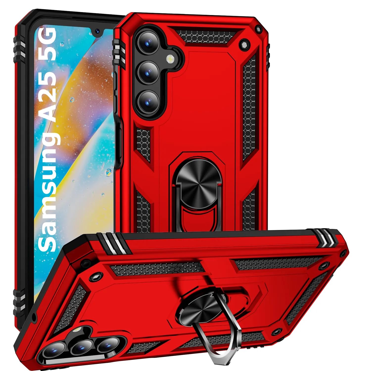 REALCASE Samsung A25 5G Back Cover Case | Heavy Duty PC Hybrid Shock Proof Armor Defender Ring Back Cover Case for Samsung Galaxy A25 5G (Red) (B0CWSC61HZ) Amazon Price History, Amazon Price Tracker