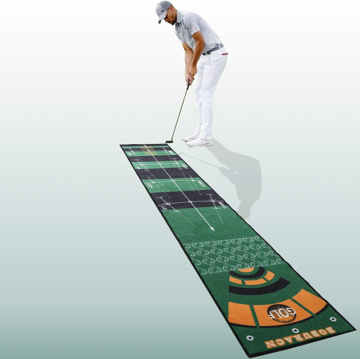 BOBURACN Putting Mat，Putting Green Indoor in Extra-Long，Golf Training Aid (Green)