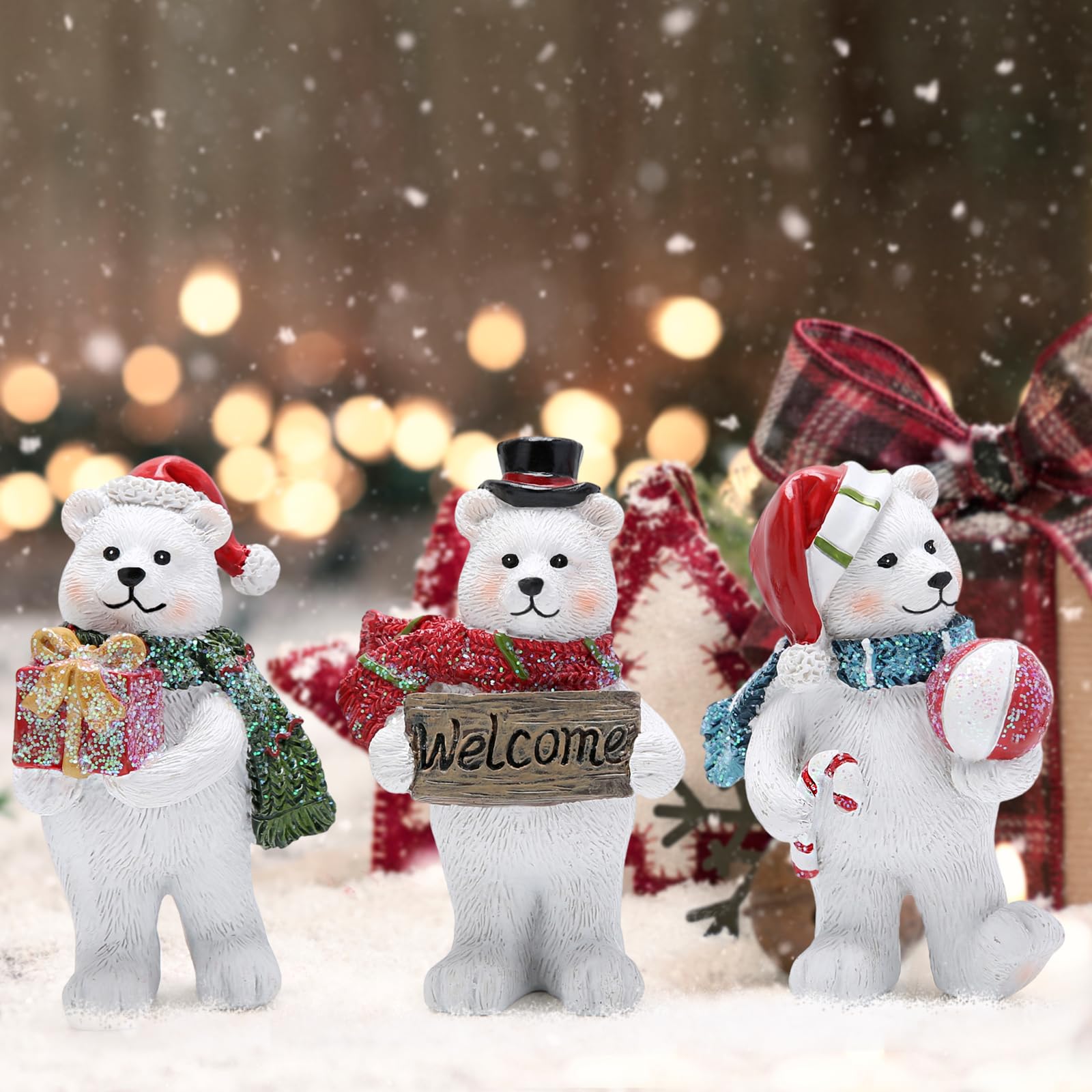 Muñeco Navideño De Oso Blanco De Tela Y Polyfoam - Decoración De Navidad De 30 Cm, Con Bufanda Y Manta Verde