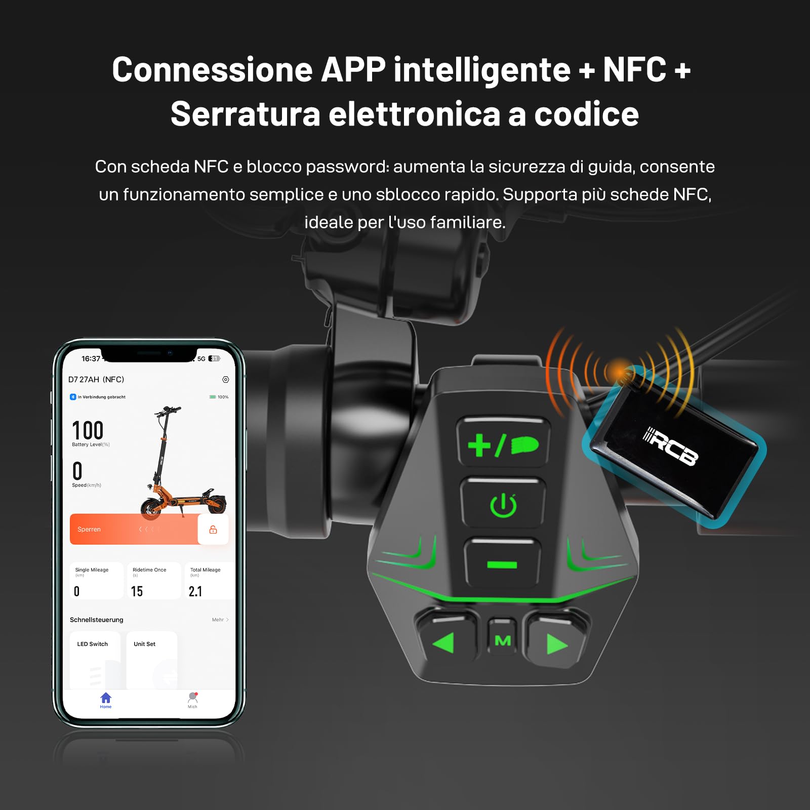 RCB D7/D7 PRO (Ultra) Monopattino Elettrico adulto, NFC/Frecce APP, Pendenza 26%, Motore 500W Picco 1600W, Autonomia 80-130KM, Batteria 20.8-27Ah, Pneumatici Gel Autoriparanti 10 Pollici