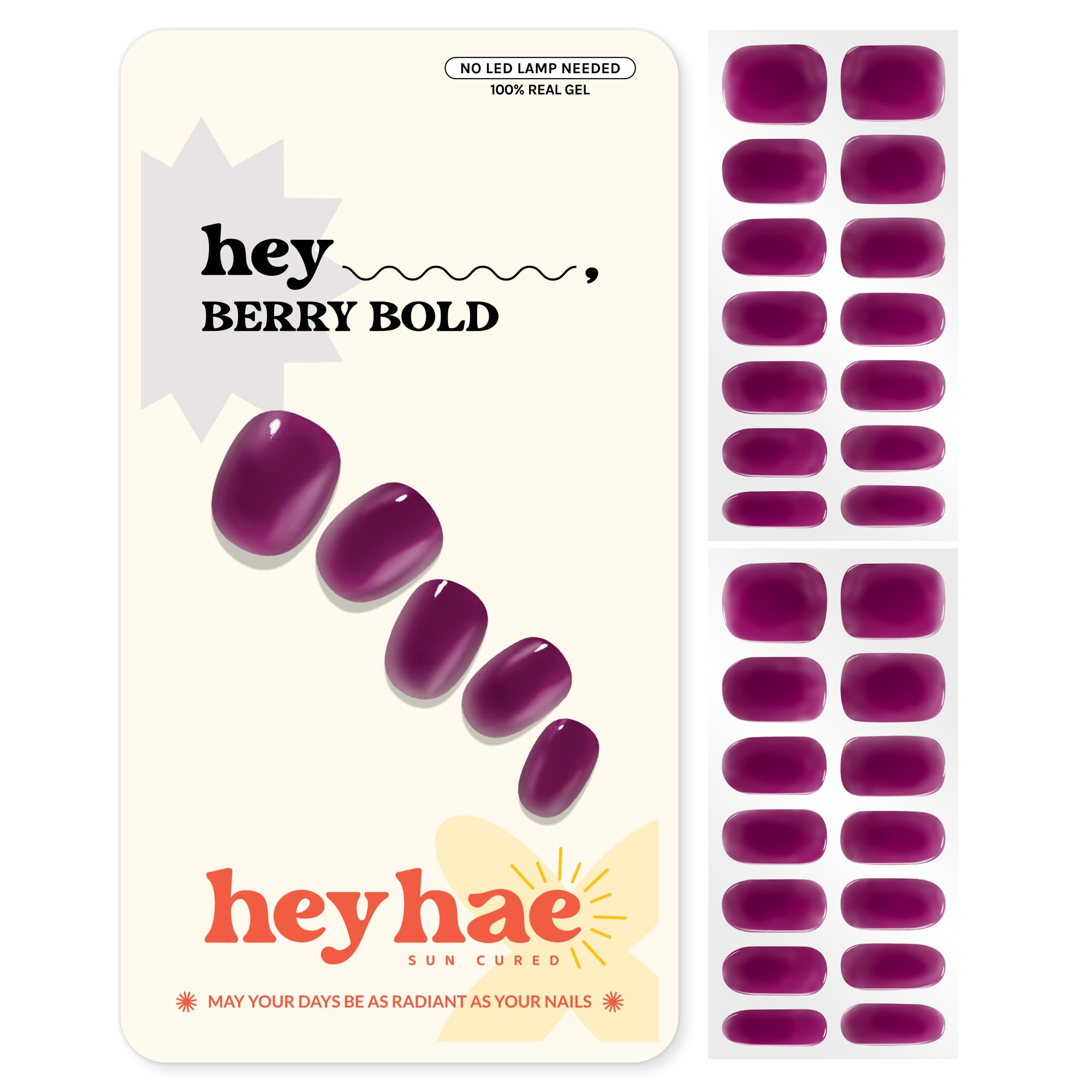 Heyhae Semi Cured Gel Nail Strips | No LED Lamp Needed | Fall, Jelly, Purple | Easy Apply & Remove, Salon Quality | Includes 28 Strips, 1 Prep Pads, Nail File & Wooden stick - Hey, Berry Bold-image-11