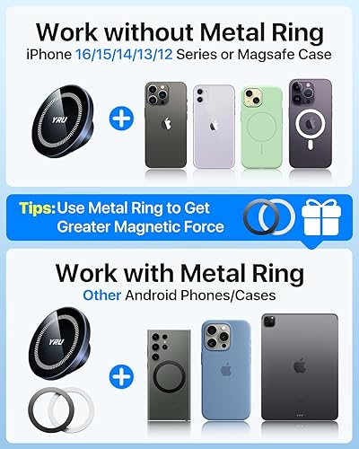Miniatura 7 de YRU Soporte de teléfono Magsafe de grado militar mejorado para el tablero de succión al vacío giratorio de 360, 2800gf más fuerte magnético para