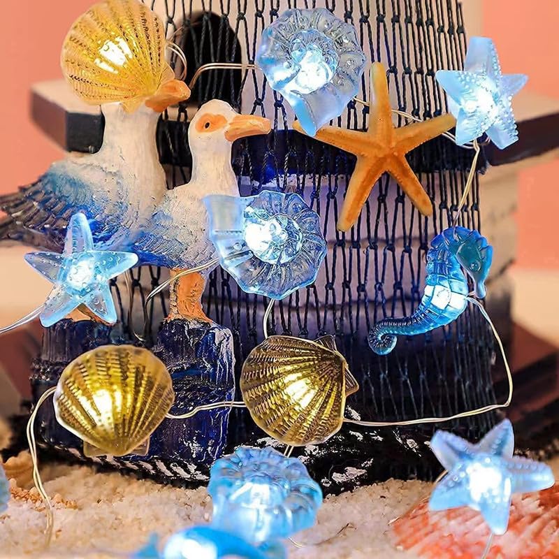 zhonghua Sea Fairy String Light, 3M 30LED Beach String Lights Ocean Decor String Lights Silver Wire Battery (Conch Starfish Shell Seahorse 3)
