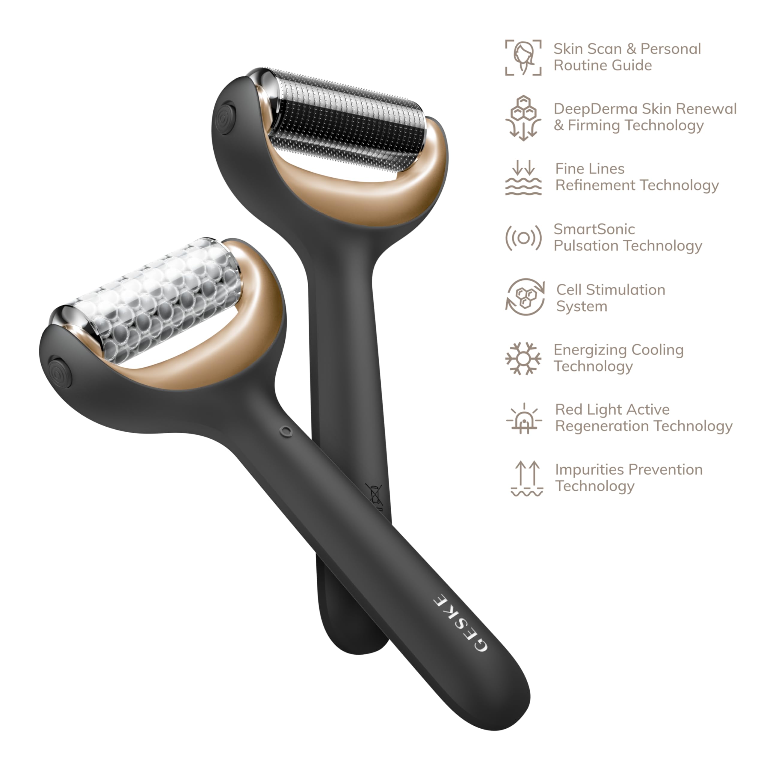 GESKE | SmartAppGuided™ MicroNeedle Face & Body Roller | 8 in 1 | Derma Roller | Elektrisches Microneedling | Nadelroller | Needleroller | Beauty Roller für Gesicht und Körper | kühlender Aufsatz