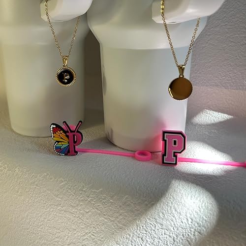 Miniatura 10 de AINEEDY Stanley Cup - 2 fundas de popote de 0.4 pulgadas para taza Stanley de 30 y 40 onzas con 2 colgantes de letra inicial personalizada,