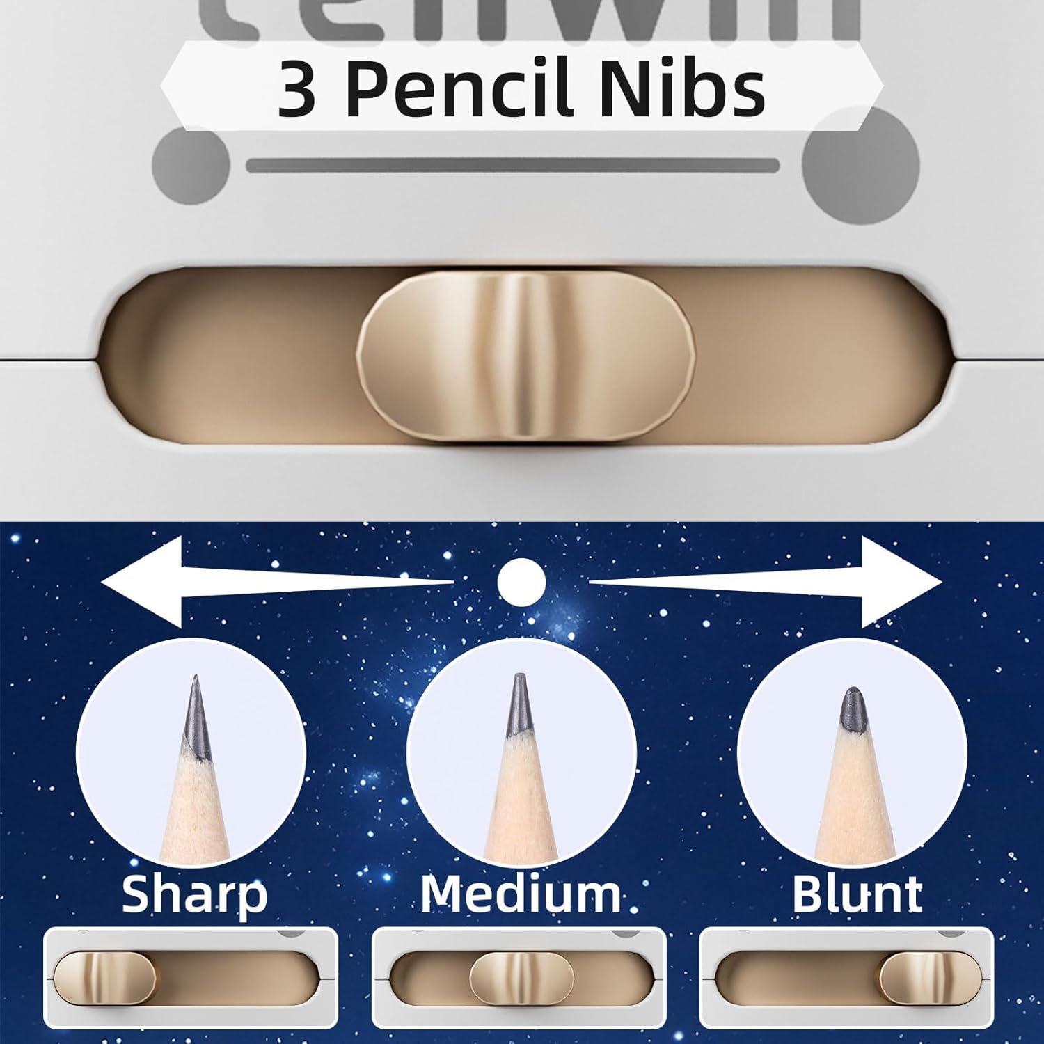 Fully Automatic Electric Pencil Sharpener for 7-12mm Pencils, Auto in&Eject, 3 Selectable Adjustable Pencil Nibs with Breathing Light (White)