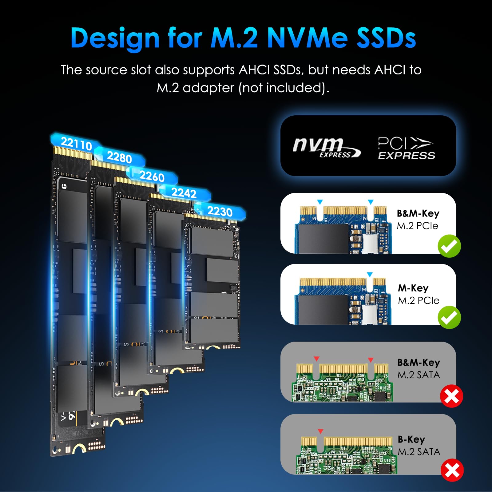 WAVLINK M.2 NVMe SSD Cloner, 10G Dual-Bay NVMe to USB-C/A Docking Station, Supports One-Click Offline-Clone, 2x8TB Capacity, UASP, Tool&Driver-Free, Design for SSDs in Size 2230/2242/2260/2280/22110