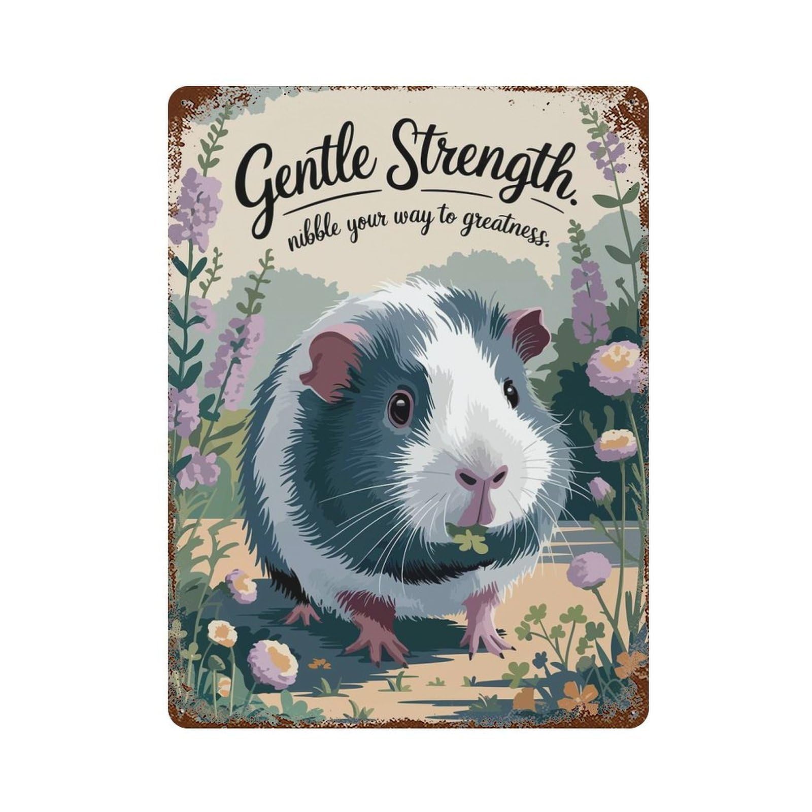 Gentle Strength Guinea Pig Art Rust Effect Tin Sign 15.7"x11.8", Farmhouse Wall Decor for Farmhouse, Kitchen And Entryway Decor