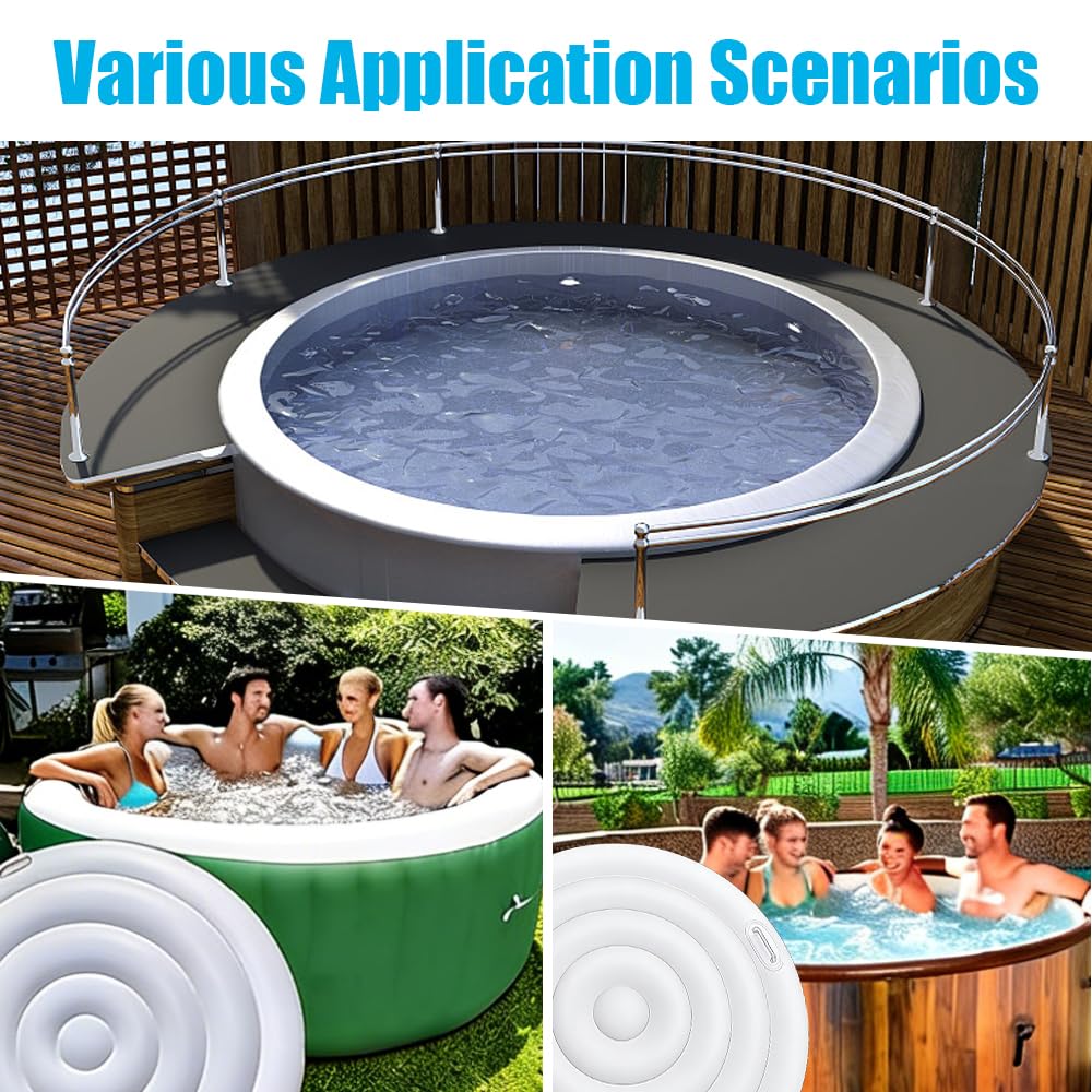 Couverture de Spa Gonflable, 140cm Couvercle Gonflable Rond, Couvercle Spa, Couverture de Bain Gonflable avec Poignées, pour Spa, pour Extérieur Jardin (Blanc)