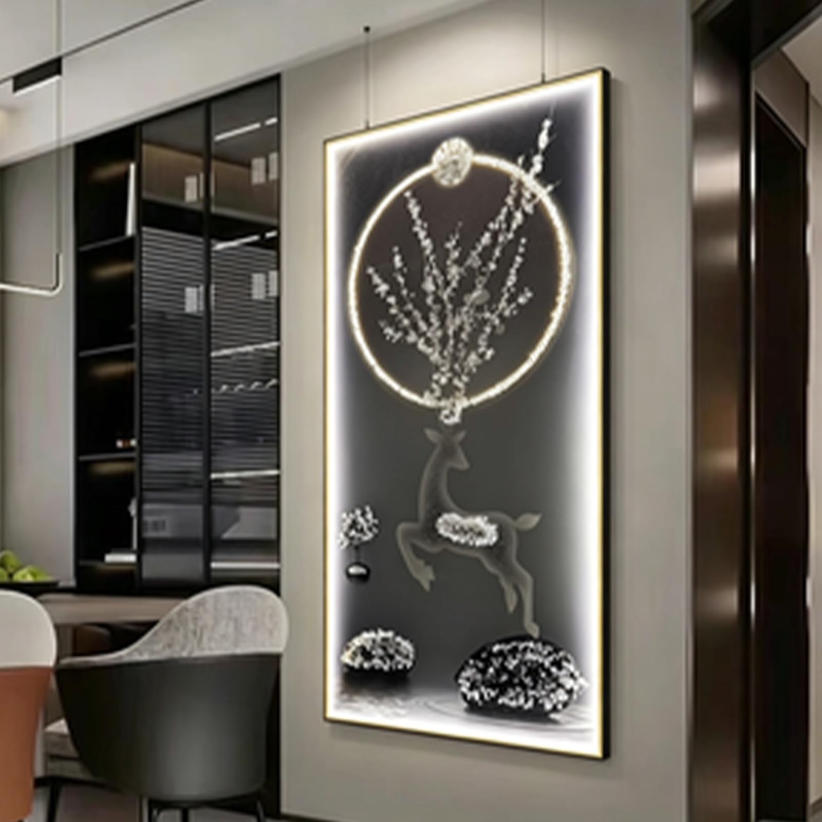Decoración Salón Cuadro LED 3D LUXEL de Pasillo y Recibidor Mural Ciervo Regulable de 60x120cm
