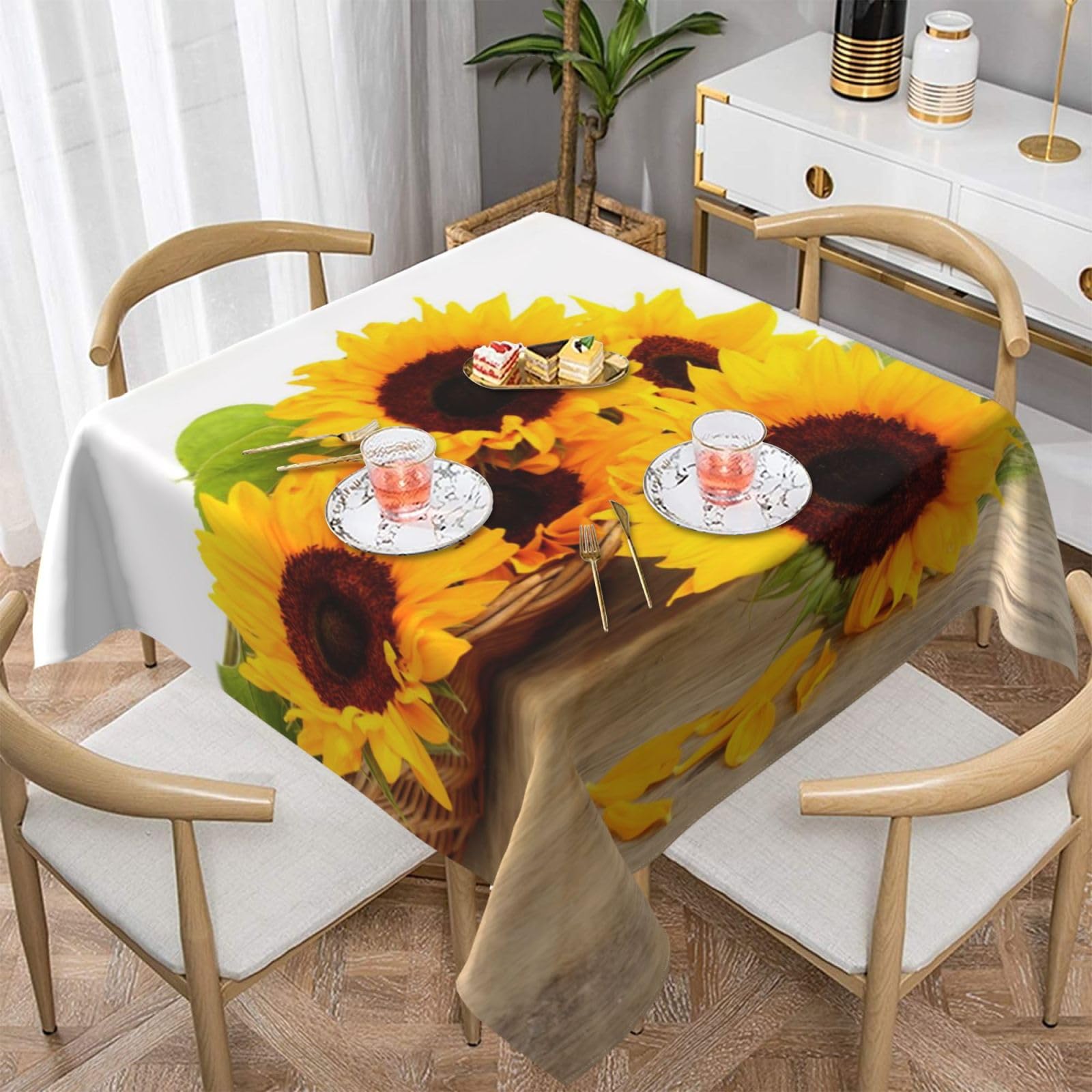 DCEHGEW Sunflower Floral Prints Square Tablecloth 137x137 CM, Waterproof Fabric Table Cloth for Dining Table, Farmhouse Table Cover for Kitchen Dining Tabletop Decoration