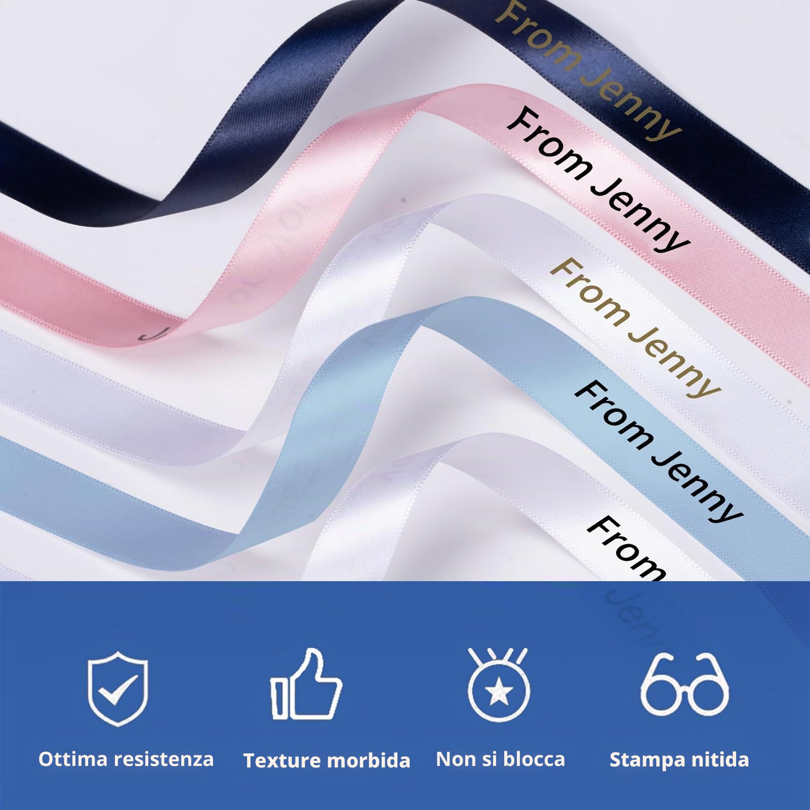 PhomemoP12/P12-Pro/LT12, nastro di raso originale,12 mm x 2 m, 5 colori,R234/RE31/RN34/R531/R231, per regali, matrimoni, confezioni regalo fai da te, per stampante Phomemo P12/P12 Pro/LT12