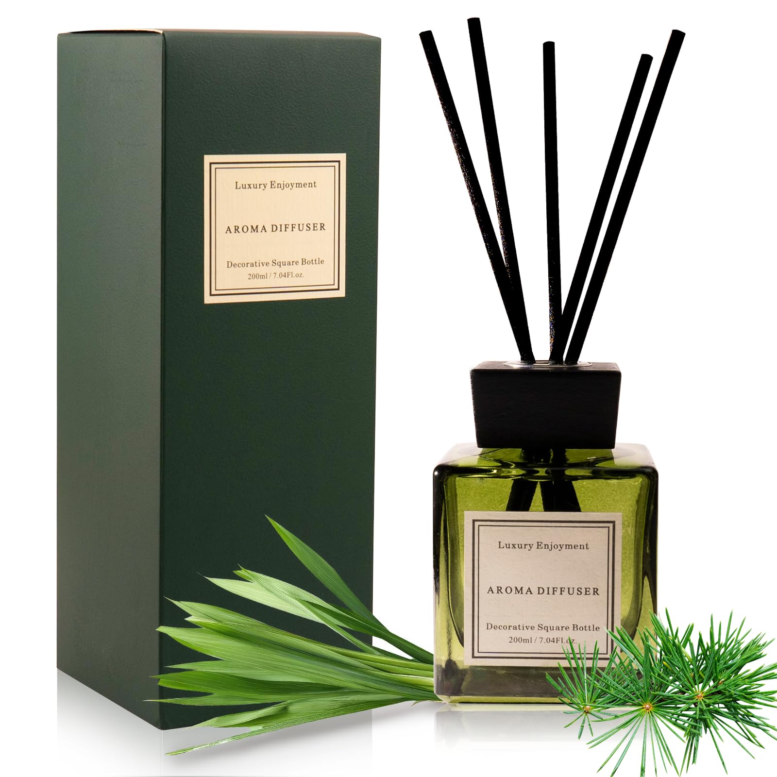 XEPTLELong-Lasting Fragrance, Woodland Citrus Reed Diffuser, 7.04 oz, with 5 Sticks, Air Freshener, Home & Bathroom Decor Essential Oil Diffuser - Green