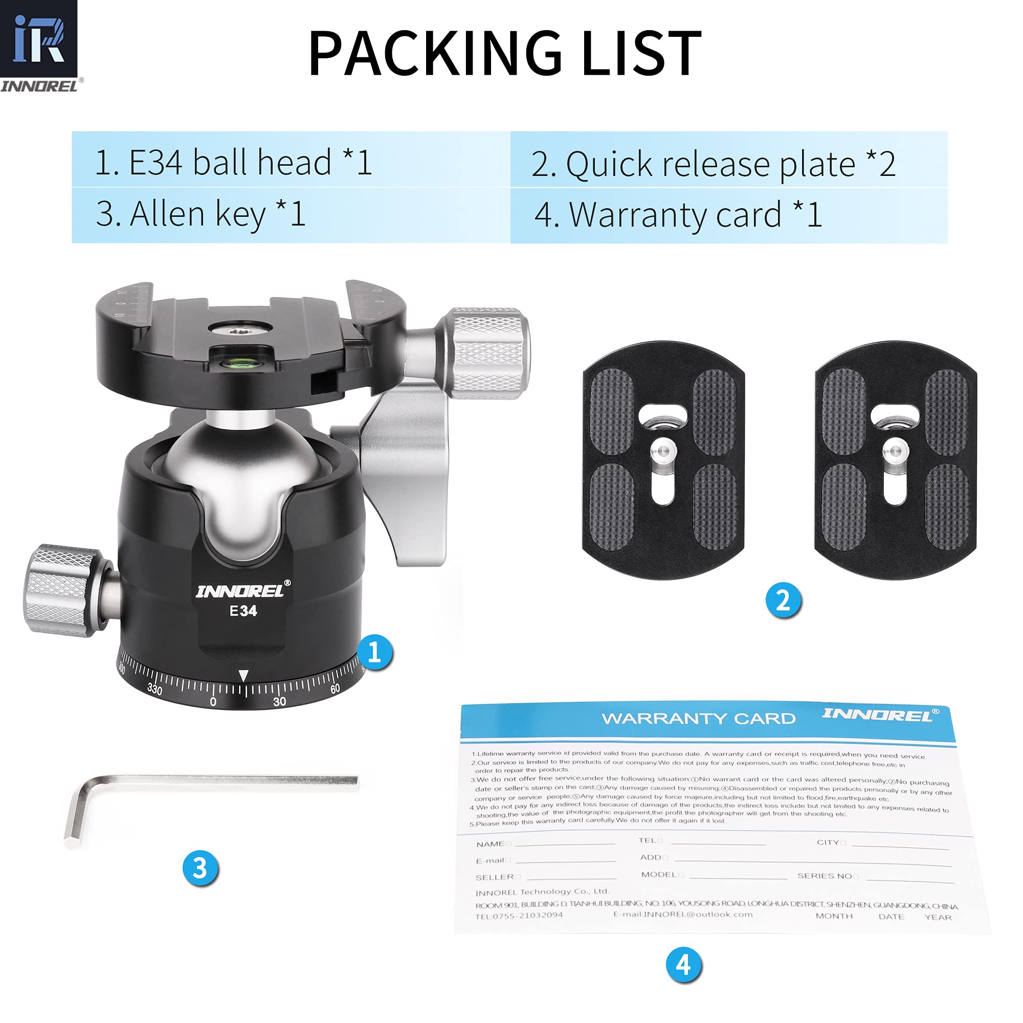 INNOREL Low Profile Tripod Ball Head 52 Ball Dia Ax Load 66lb/30kg - View #3