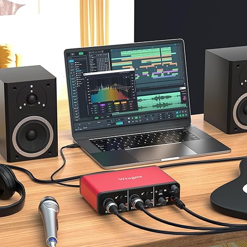 Miniatura 2 de Wrugste (24 bits192 kHz) Interfaz de audio 2i2 para grabación de podcasting y transmisión Plug & Play Interfaz de audio XLR sin ruido Latencia