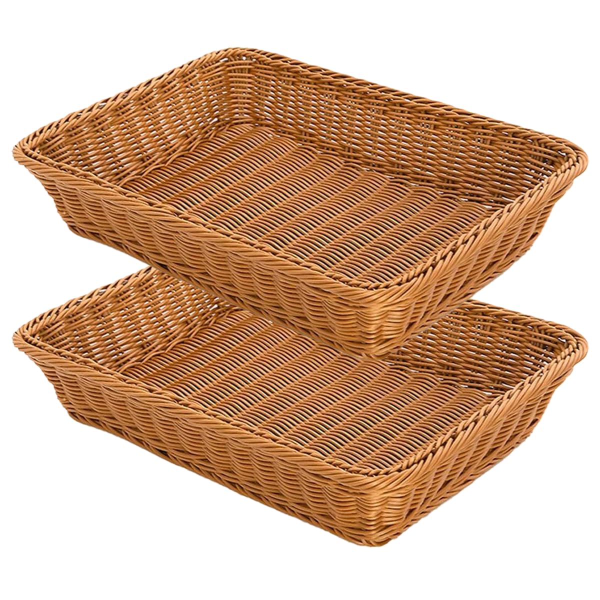 RT&BS Wicker Bread Baskets for Serving, 2pcs Woven Vegetable Baskets, Hand Woven Fruit Basket for Kitchen, Store, Restaurant, Outdoor, Party (Brown, M)