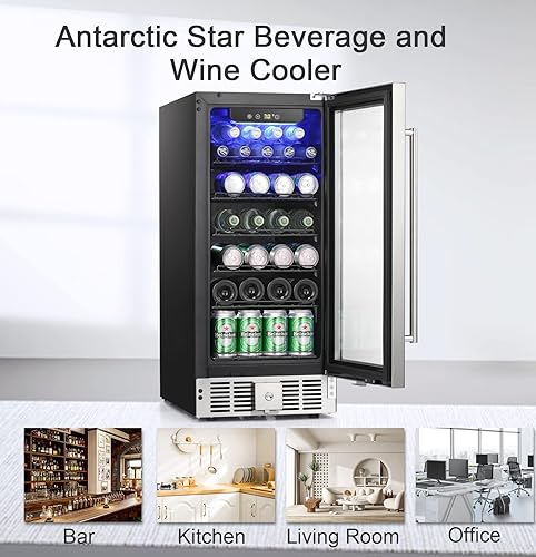 Miniatura 7 de Antarctic Star Refrigerador de bebidas de 15 pulgadas - Enfriador de vino o champán de 2.9 pies cúbicos de bajo ruido, luz LED de puerta de vidrio
