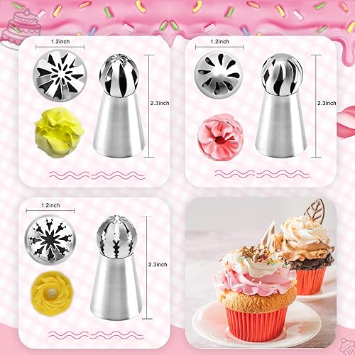 Miniatura 4 de Juego de 3 puntas de tuberías rusas de acero inoxidable, puntas de bola de tuberías rusas para glaseado, juego de boquillas de decoración de