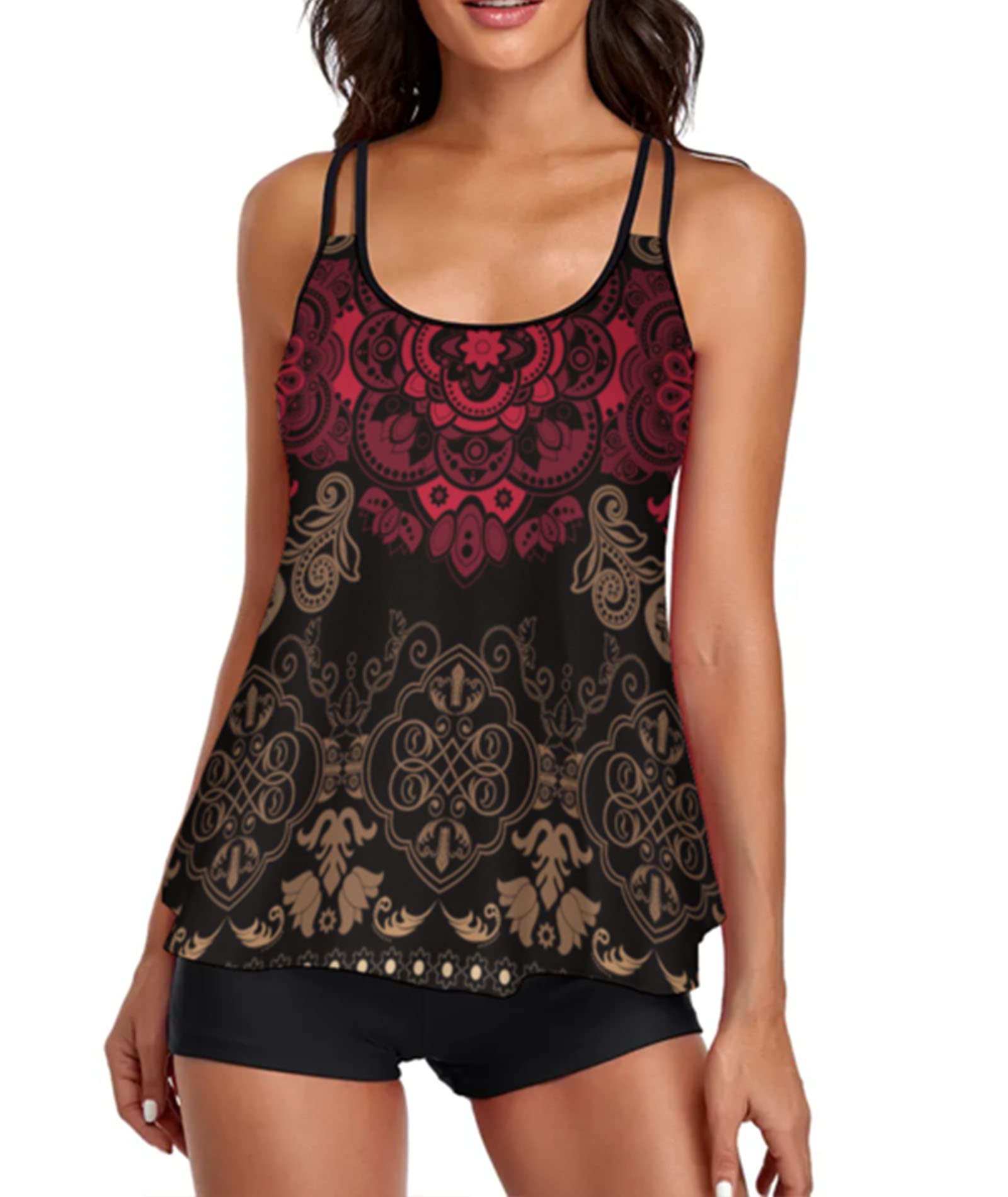 Urchics Womens 2024 Tankini Swimsuits Tummy Control Flowy Swimwear Two Piece Bathing Suits Swim Tank Top with Boyshorts