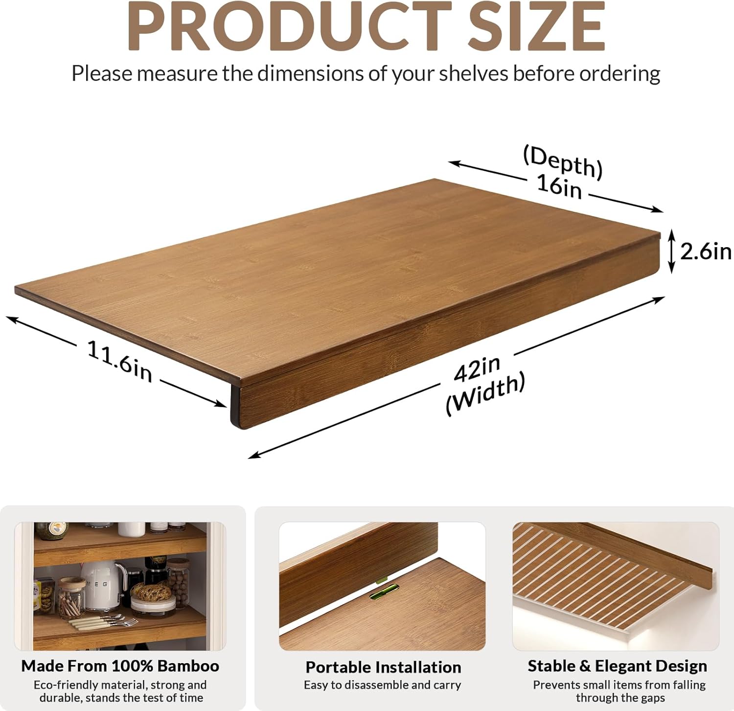 Gashell Wire Shelf Covers, Bamboo Wire Rack Covers for Pantry, Closet (4pcs, 42" W x 16" D)
