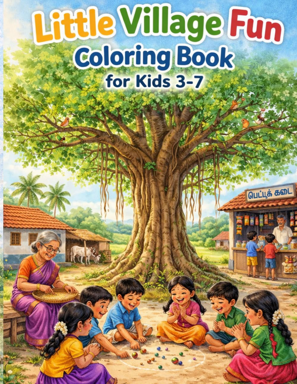 Little Village Fun Coloring Book For Kids Ages 3-7: Indian village life coloring book for kids with big & Simple Pictures