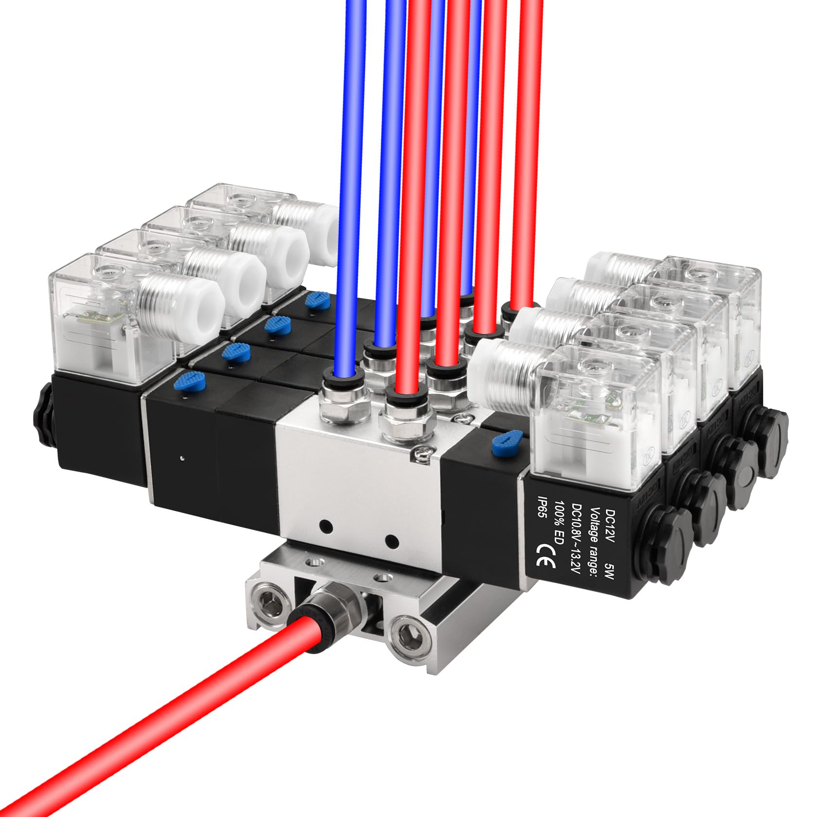 Heschen Electroválvula neumática eléctrica 4, 4V230C-08, 12VDC, PT1/4, 5 vías 3 posición, base del colector, silenciador, conjunto de accesorios rápidos, CE