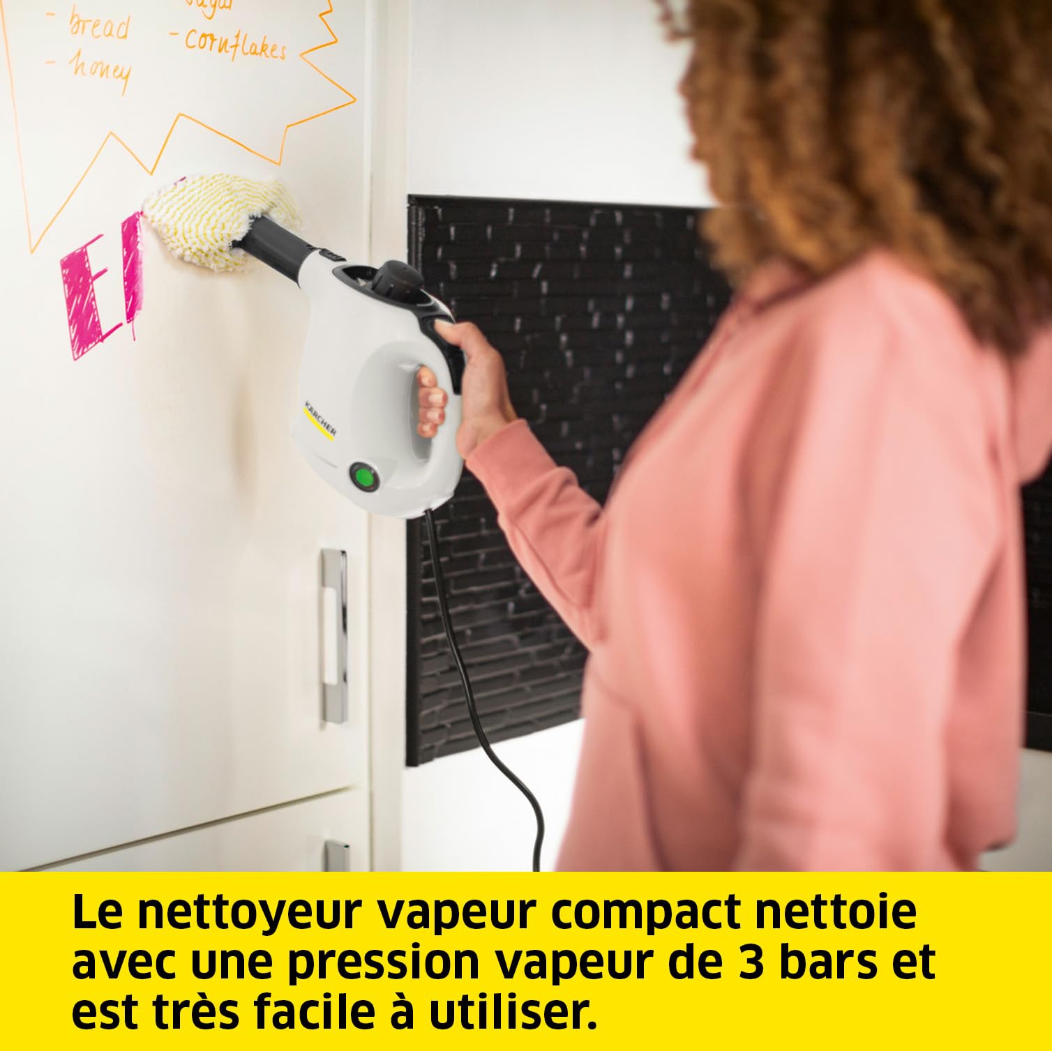 Kärcher Nettoyeur Vapeur SC 1, Pression Vapeur : 3 Bar, Temps de Préchauffage : 3 Min, Puissance : 1 200 W, Surface : 20 m², Réservoir : 200 ML, avec Buse à Main, Jet Crayon & Powerbuse, Brosse Ronde