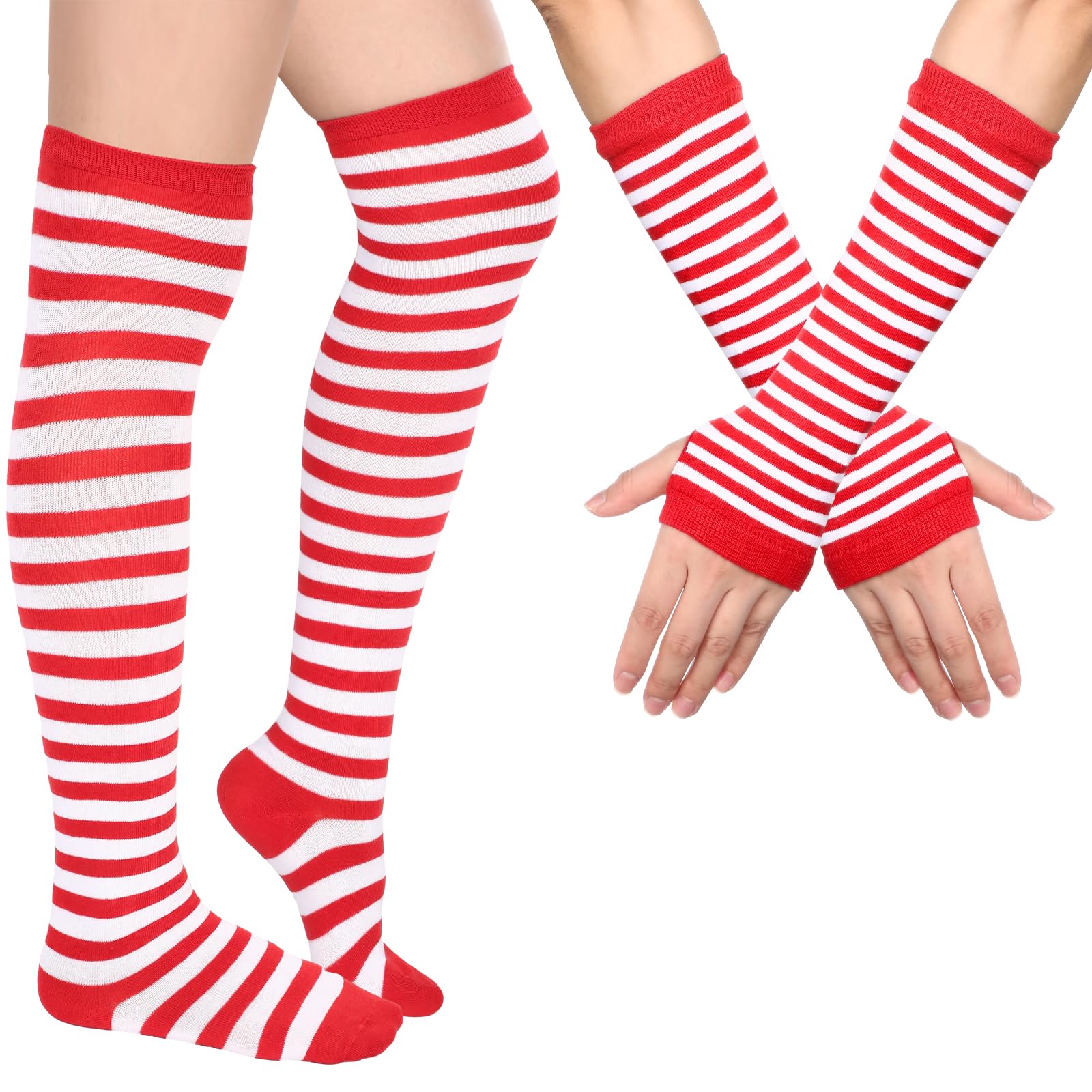 Geyoga Striped Arm Leg Warmers Set Fingerless Gloves
