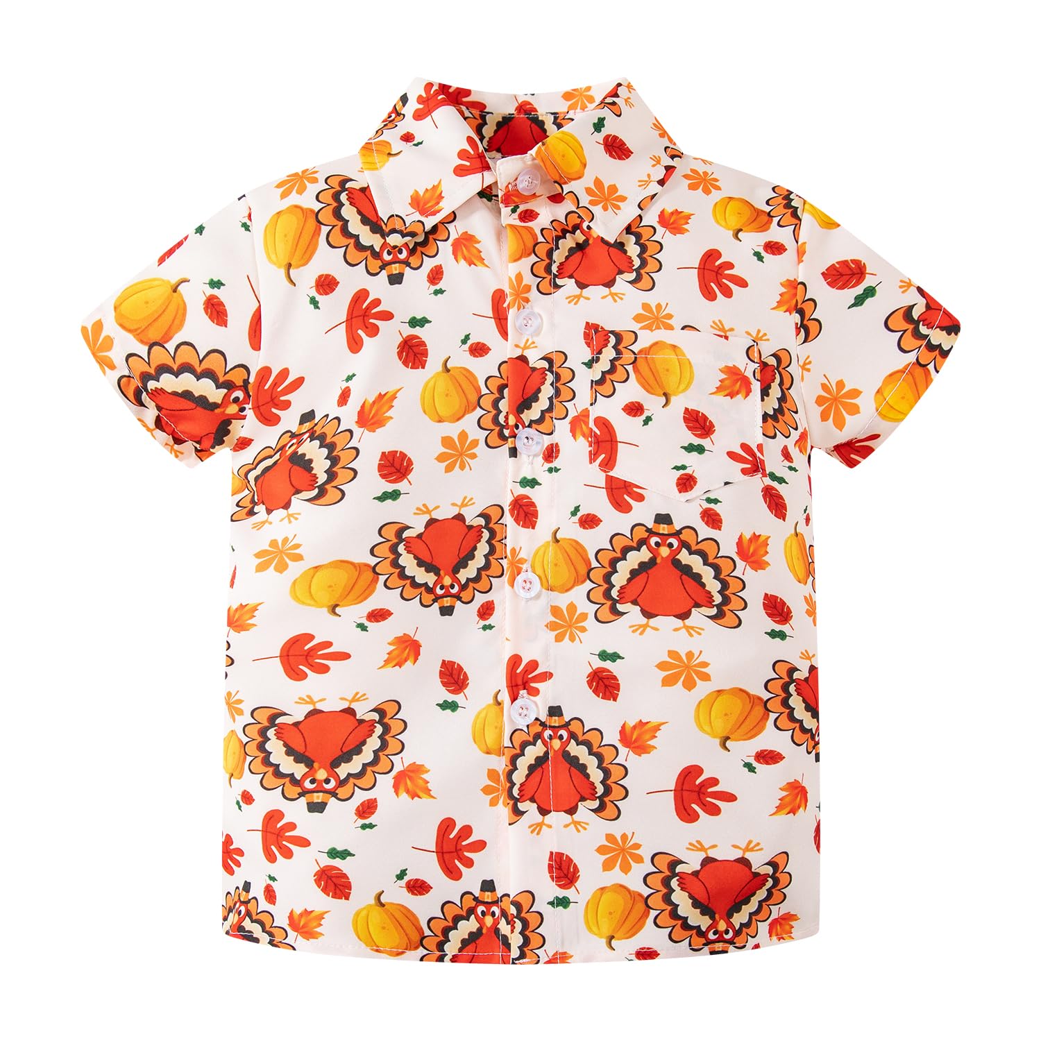 Okbebe Toddler Baby Boy Thanksgiving Turkey Button Down Short Sleeve Shirt Kids Hawaiian Holiday Shirt (5T, Brown)